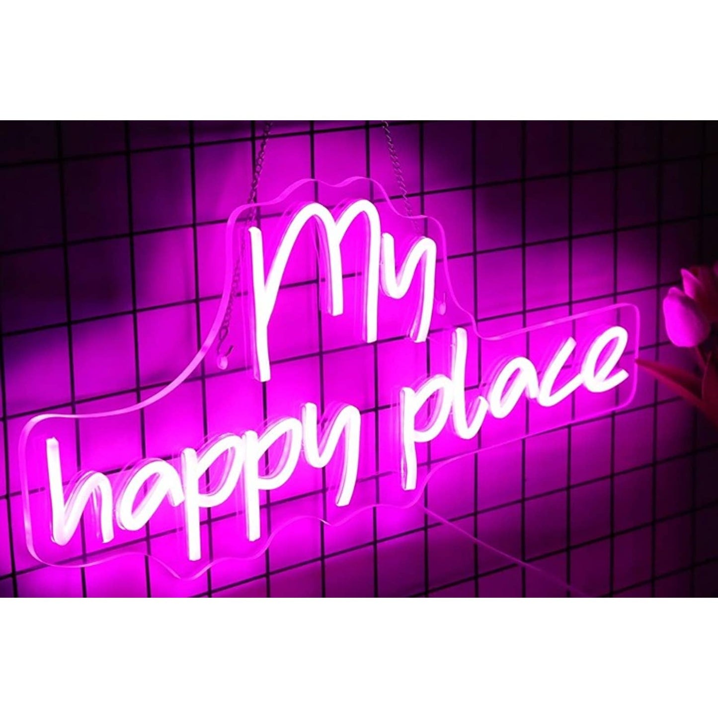 Lovely Bright Pink “My Happy Place” LED Night Light Room Wall Decor