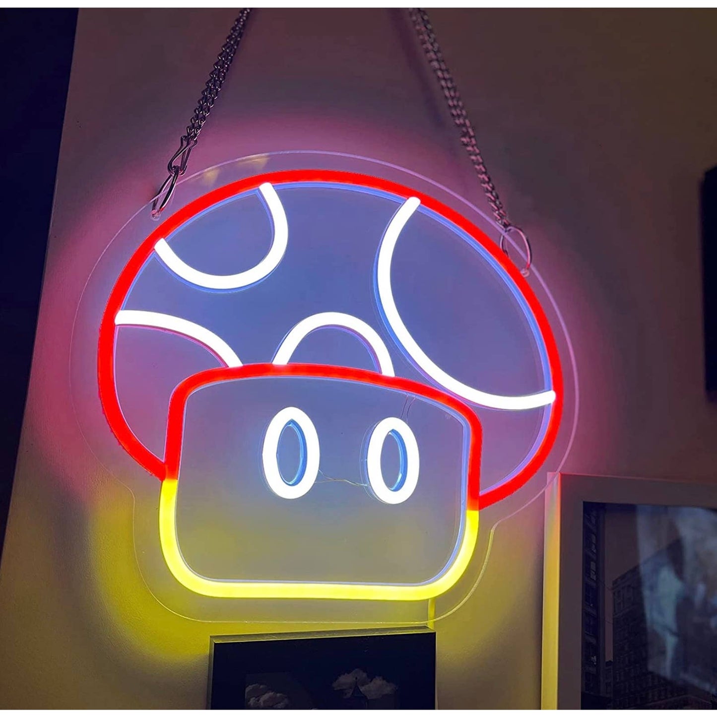 Fun Bright Super Mario Power Up Mushroom LED Light Video Game Room Wall Decor