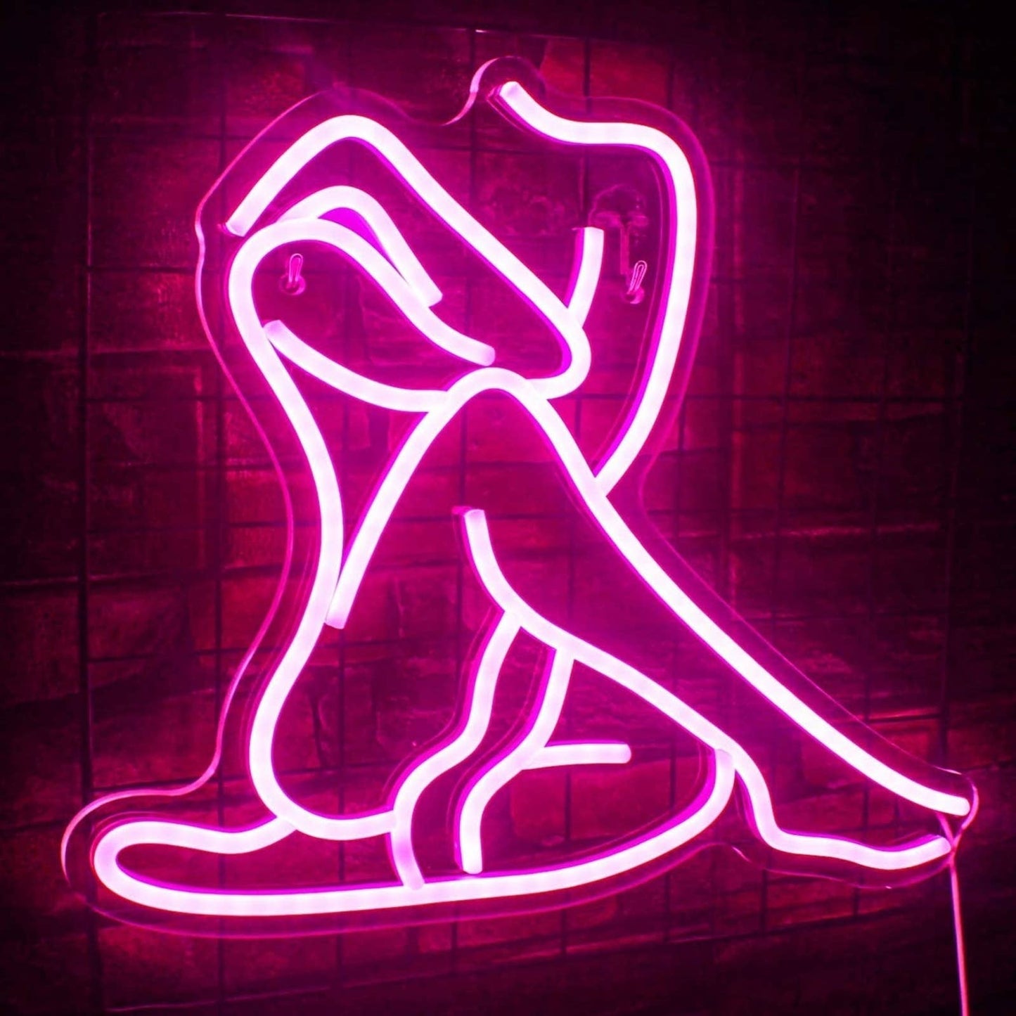 Lovely Bright Pink Sitting Woman Silhouette LED Night Light Art Wall Room Decora