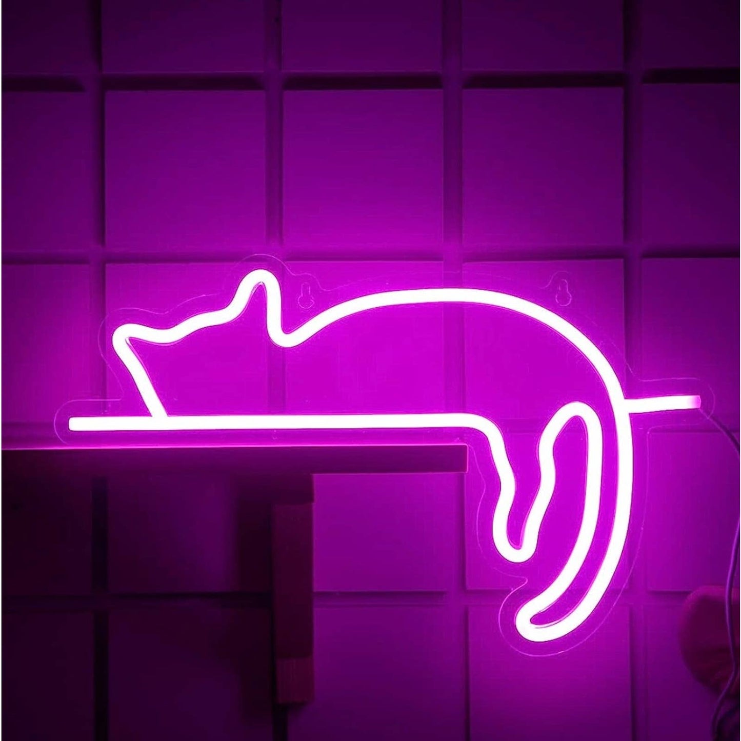Lovely Bright Pink Lazy Kitty Cat LED Night Light Room Wall Decoration