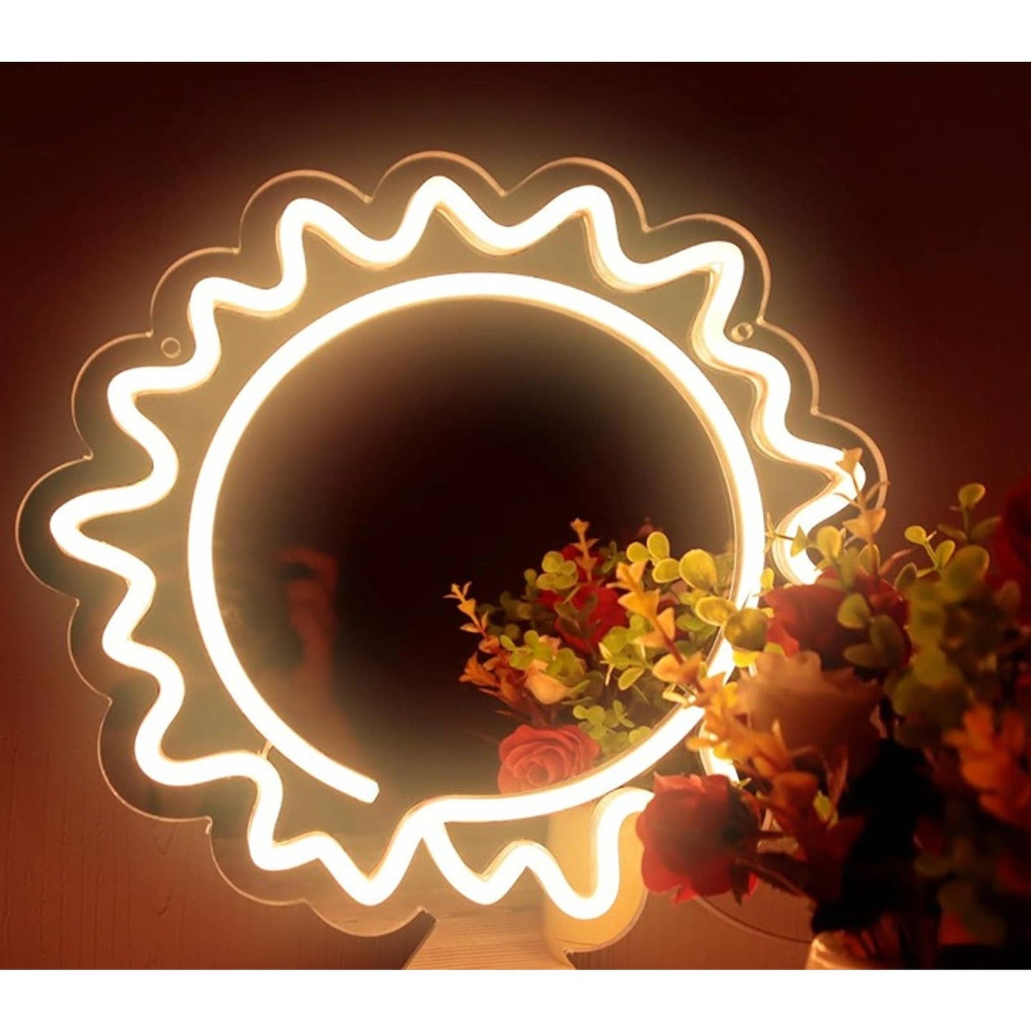 Lovely Vivid Bright Quality Sun Mirror LED Night Light Room Wall Decor
