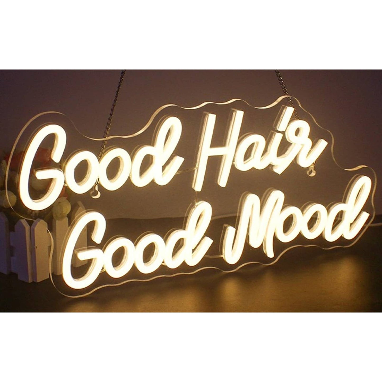 Vivid Bright Warm White “Good Hair, Good Mood” LED Night Light Wall Decor
