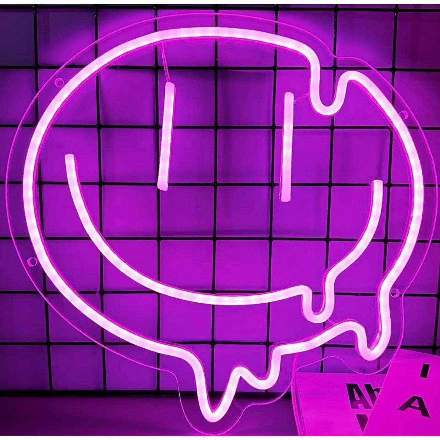 Fun Bright Pink Melting Smiley Face LED Night Light Room Wall Decoration