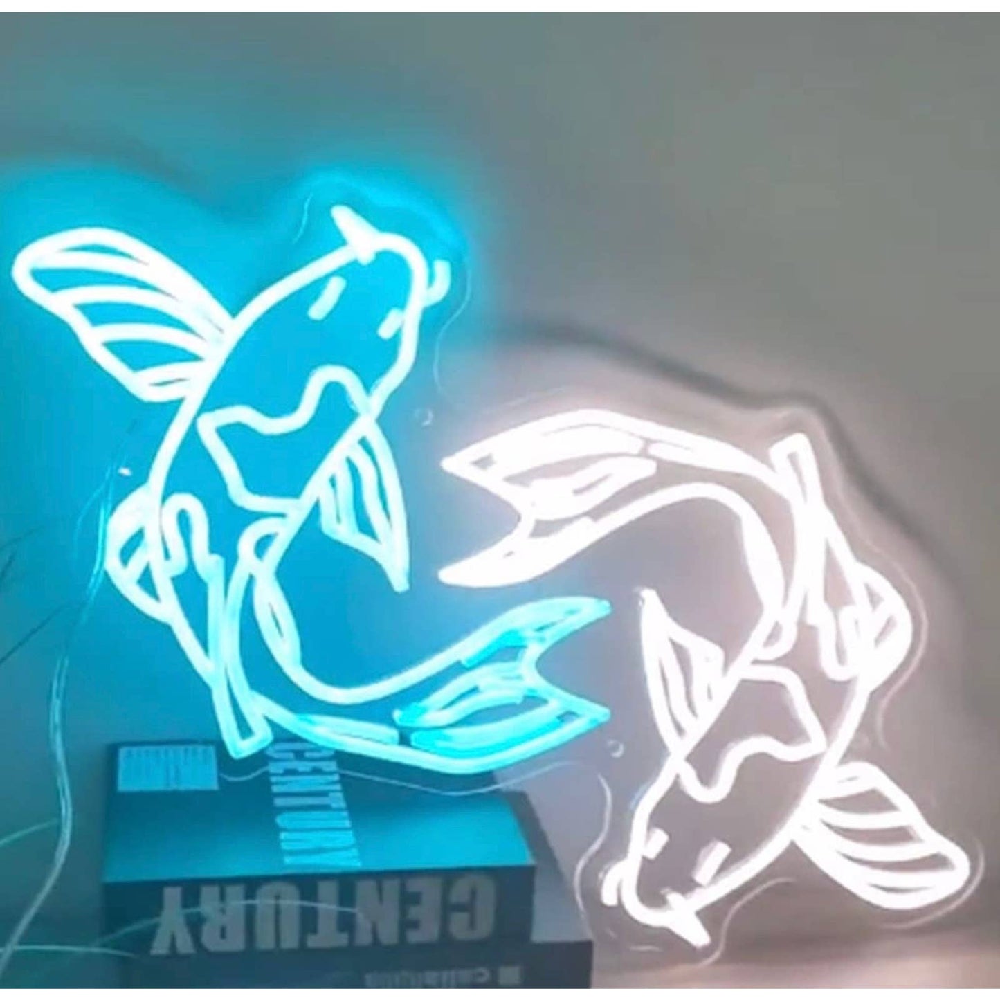 Lovely Bright Blue / White Japanese Koi Fish LED Night Light Room Wall Decoratio