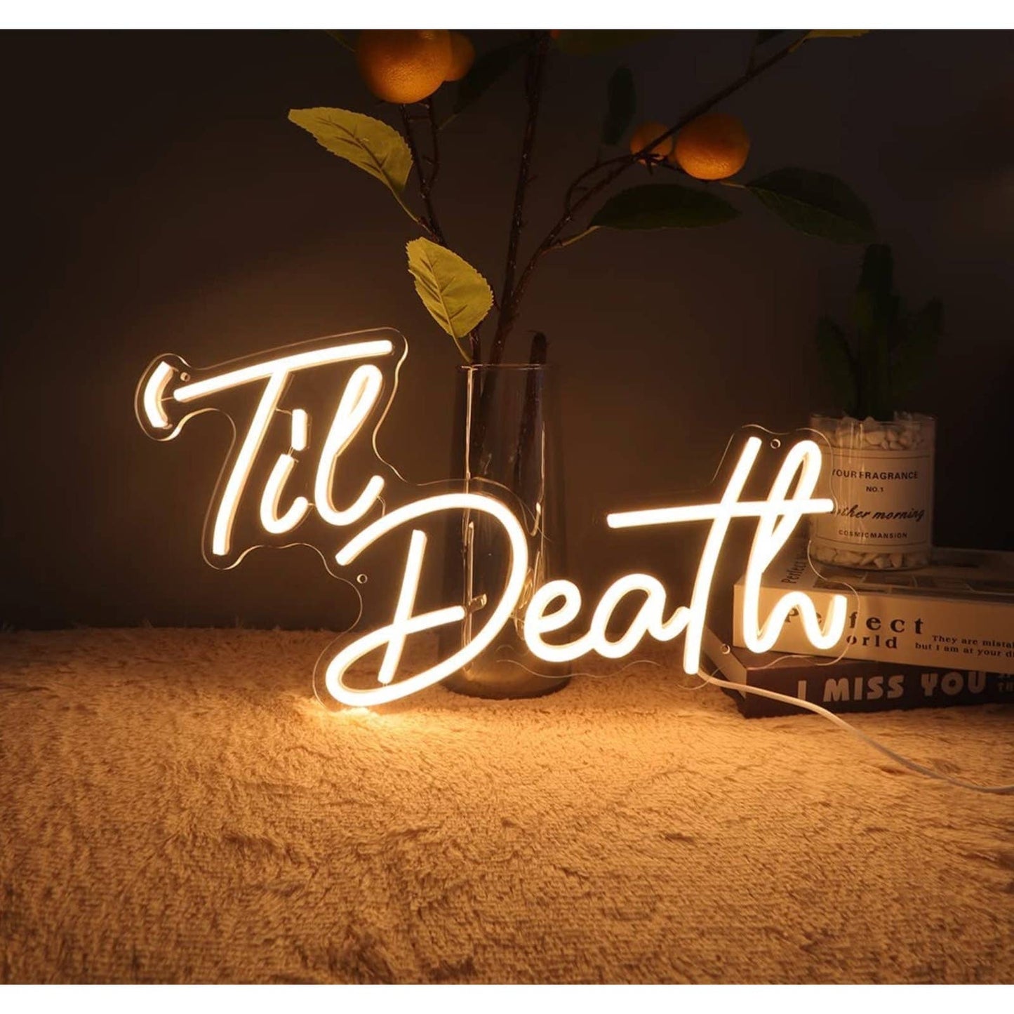 Lovely Bright Warm White “Til’ Death” LED Night Light Marriage Room Wall Decorat