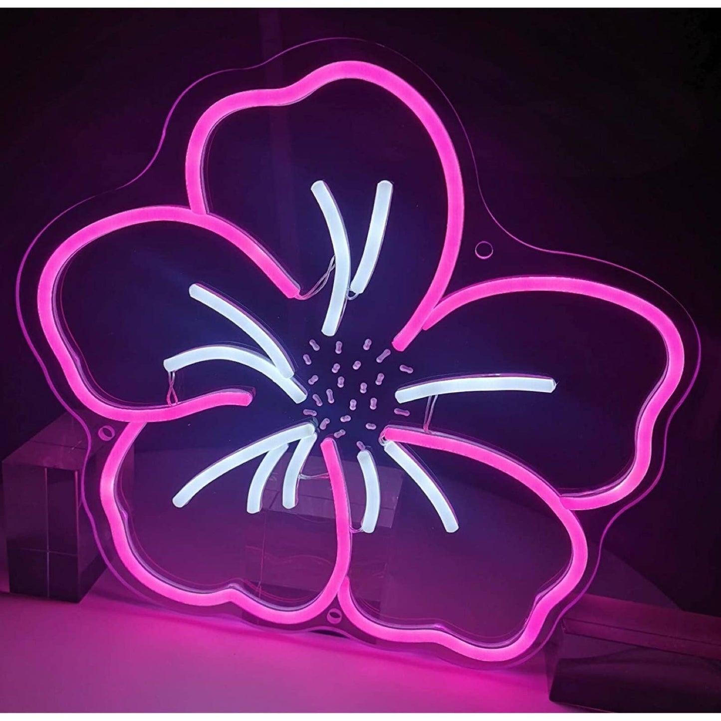 Lovely Pink Hibiscus Hawaiian Flower LED Night Light Room Wall Decor