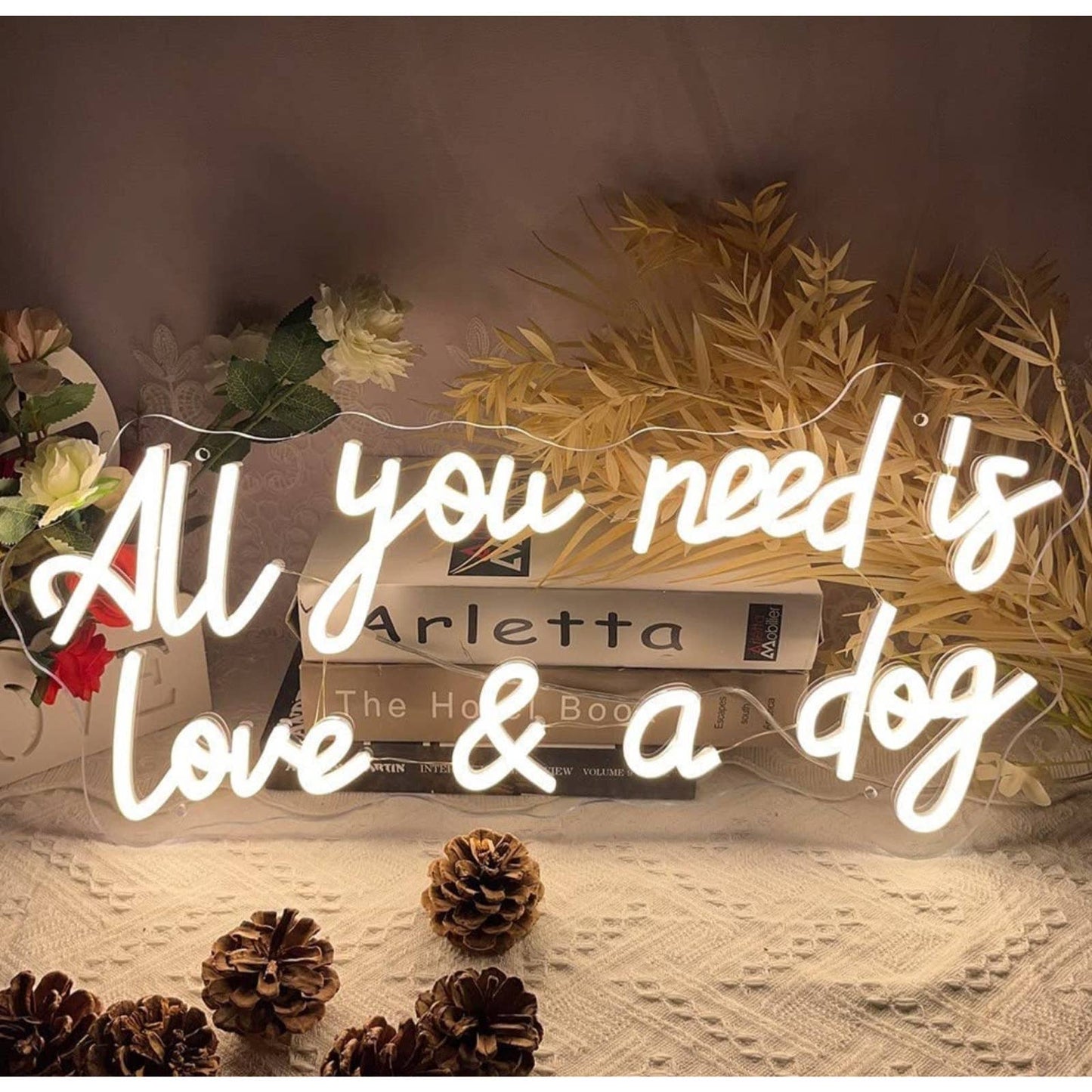 Lovely Bright “All You Need is Love and a Dog” LED Night Light Room Wall Decor