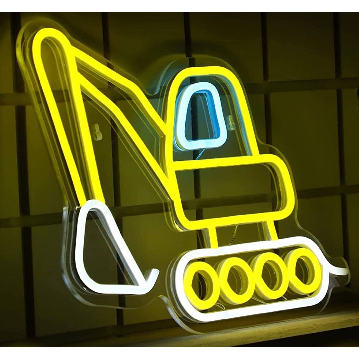 Fun Bright Yellow Construction Excavator Machine LED Night Light Room Wall Decor