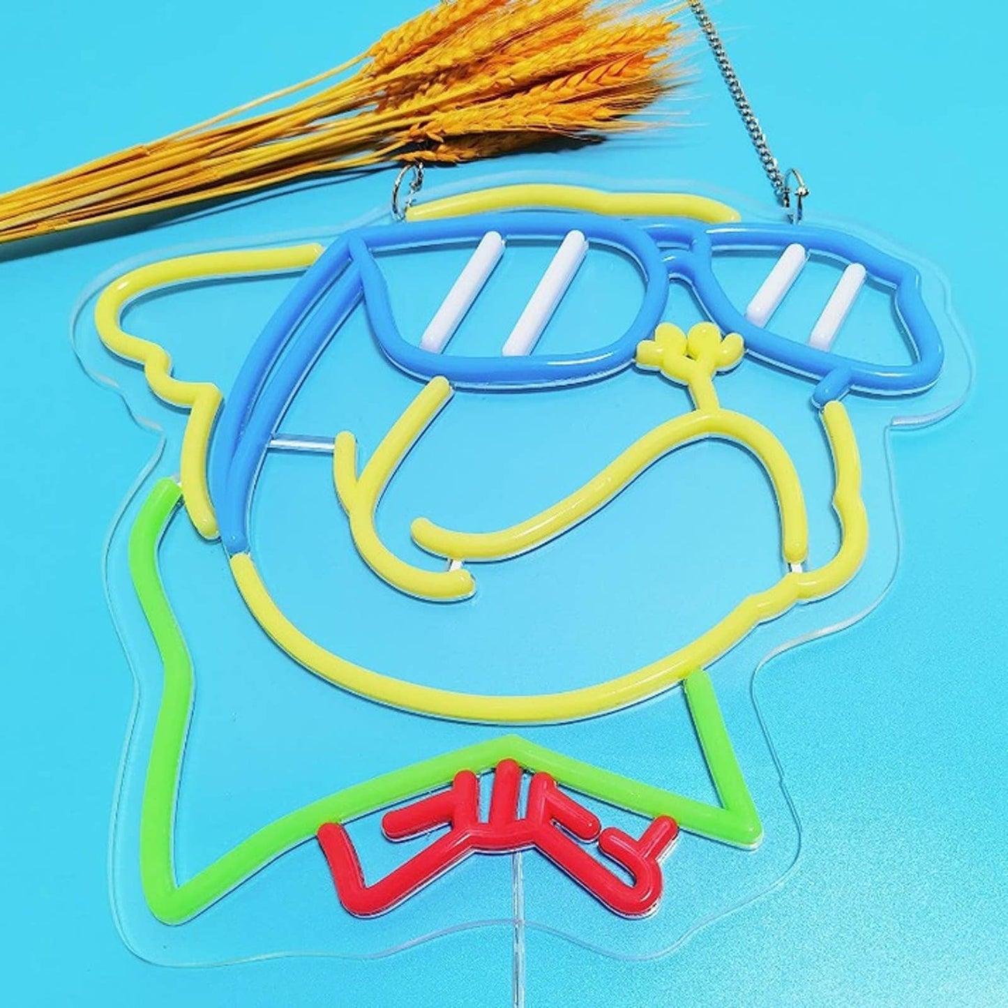 Funny Bright Colorful Cool Bulldog wearing Bowtie & Sunglasses LED Light Decor