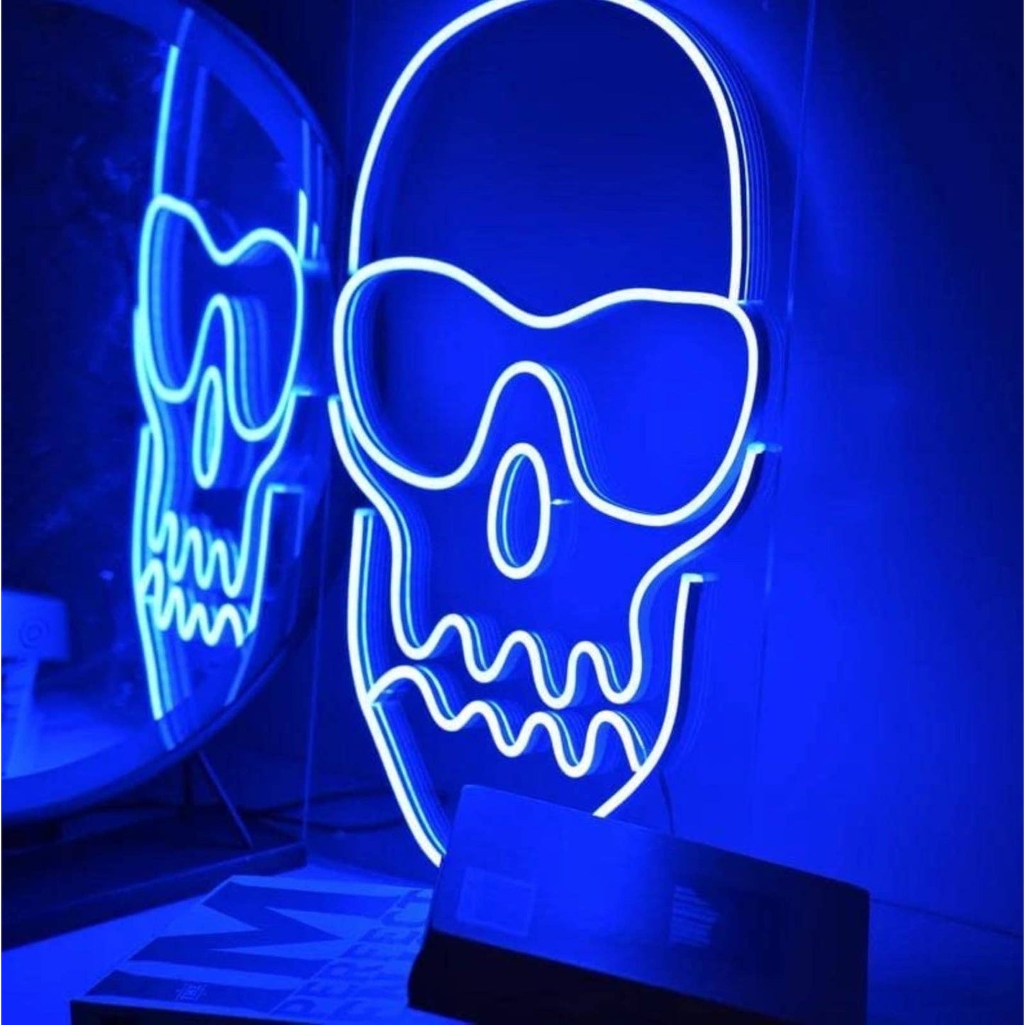 Bright Blue Skull with Sunglasses LED Night Light Room Wall Decoration