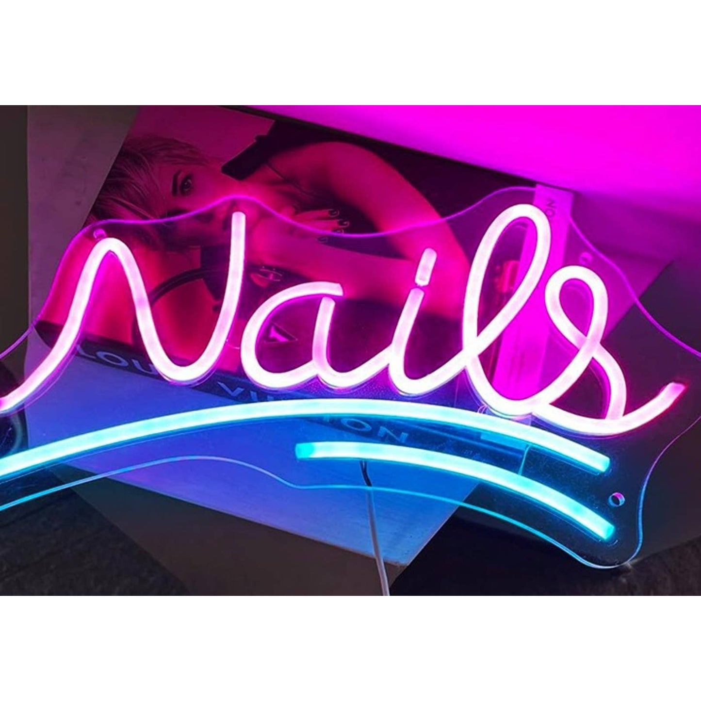Lovely Bright Pink / Blue Nail LED Night Light Salon Spa Sign Decor