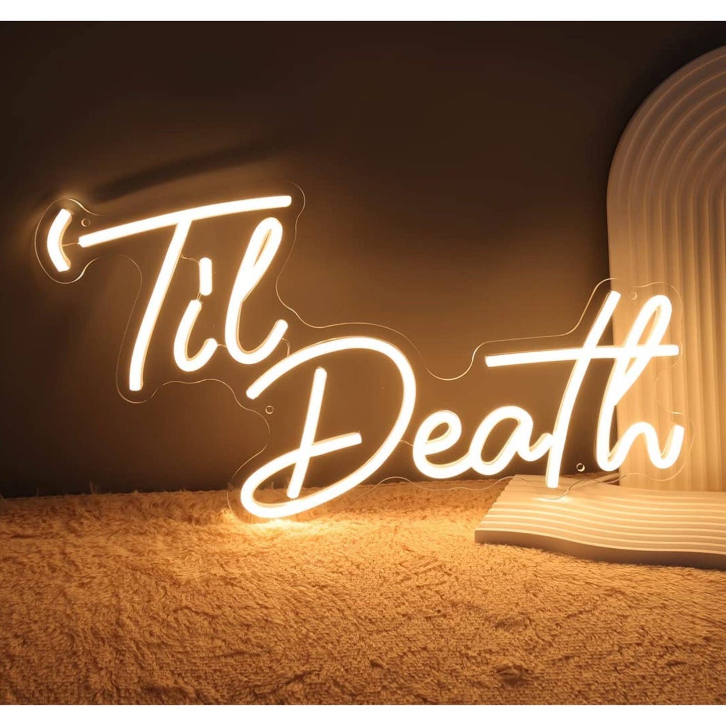 Lovely Bright Warm White “Til’ Death” LED Night Light Marriage Room Wall Decorat