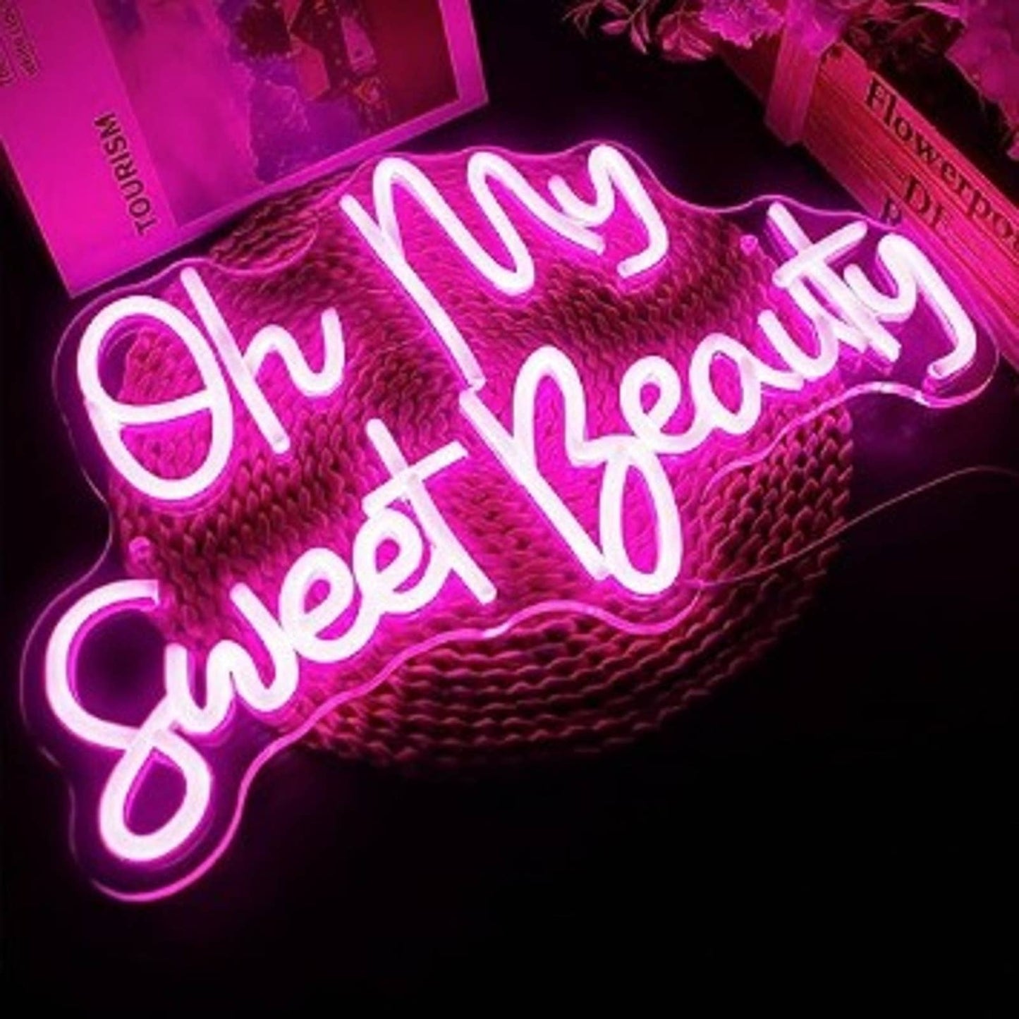 Lovely Bright Pink “Oh My Sweet Beauty” LED Night Light Love Room Wall Decor