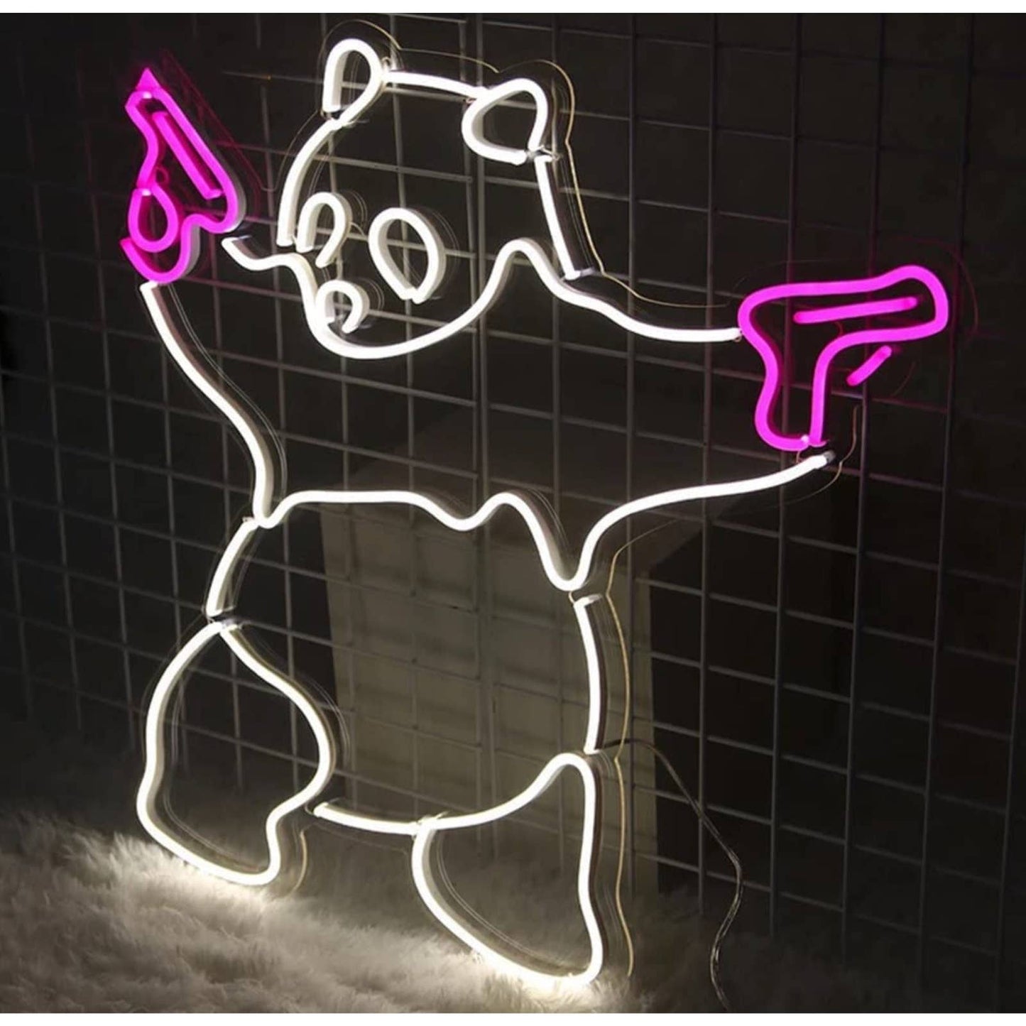 Fun Bright White Panda with Pink Guns LED Night Light Room Wall Decoration