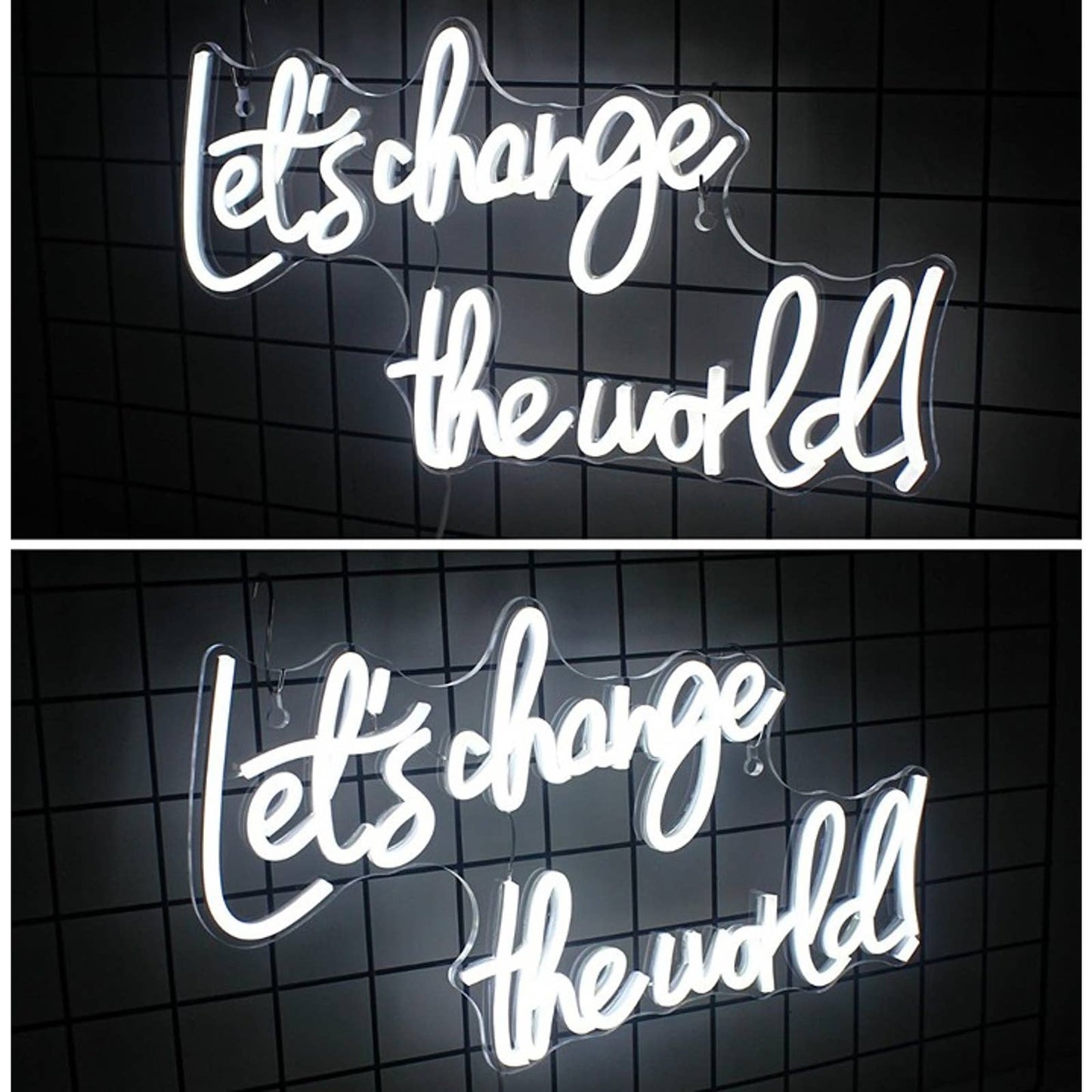 Vivid Bright White Motivational “Let’s Change the World” LED Night Light Decor