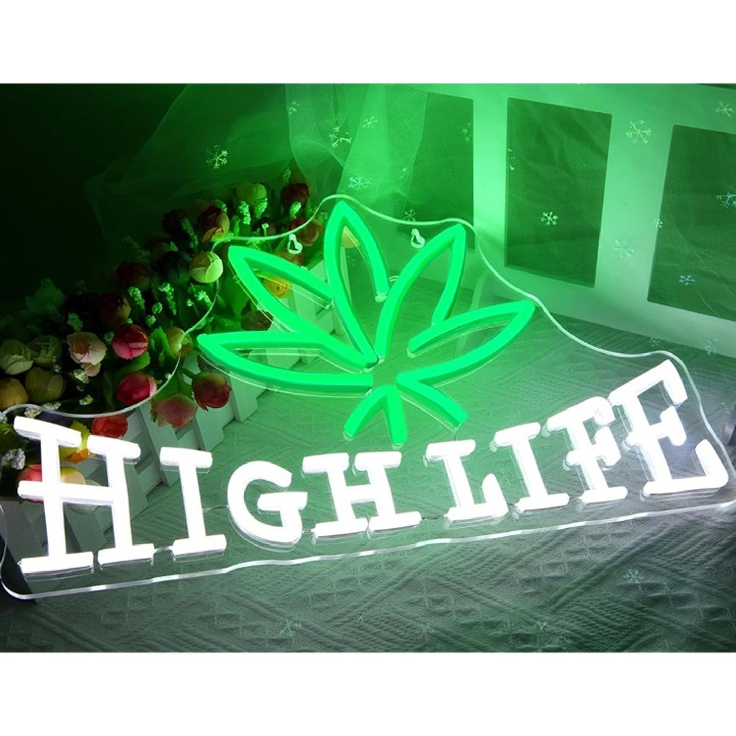 Vivid Bright Green White High Life Plant LED Light Room Wall Decoration
