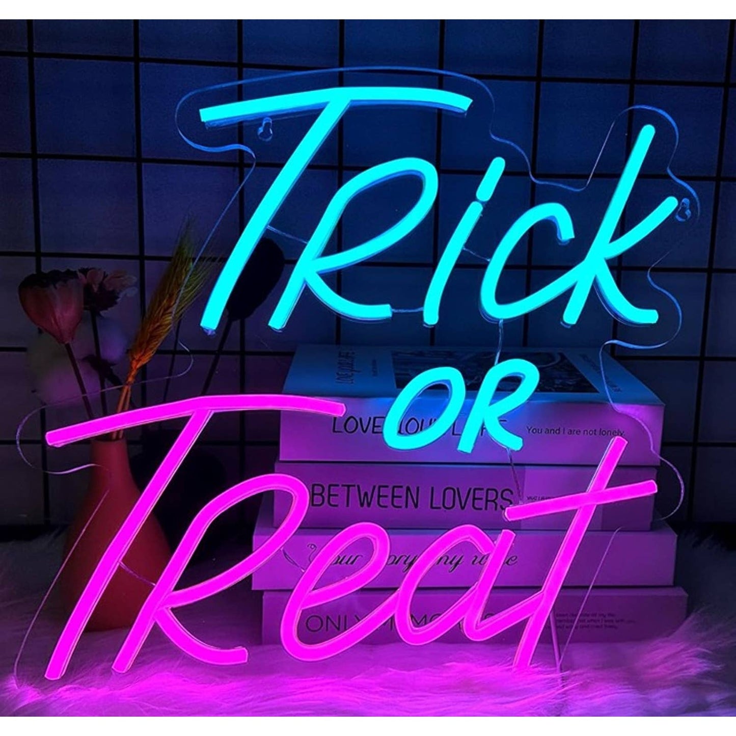 Fun Vivid Bright Pink / Blue “Trick or Treat” LED Night Light Halloween Decor
