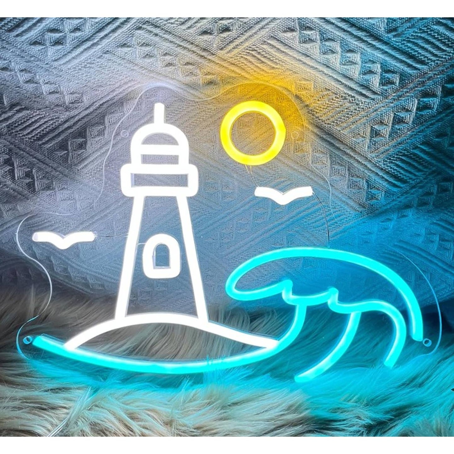 Lovely Vivid Bright Ocean Wave & Light House LED Night Light Room Wall Decor