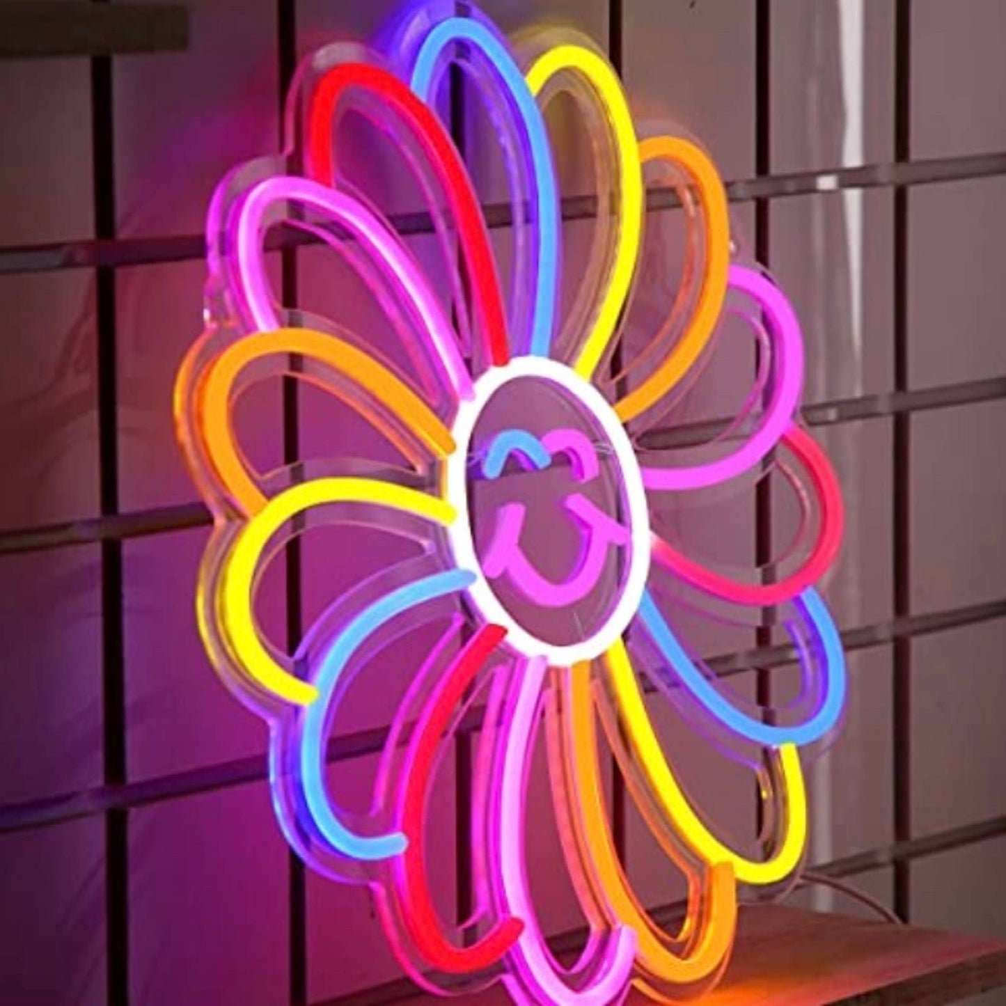 Adorable Bright Rainbow Super Happy Flower LED Night Light Room Wall Decoration