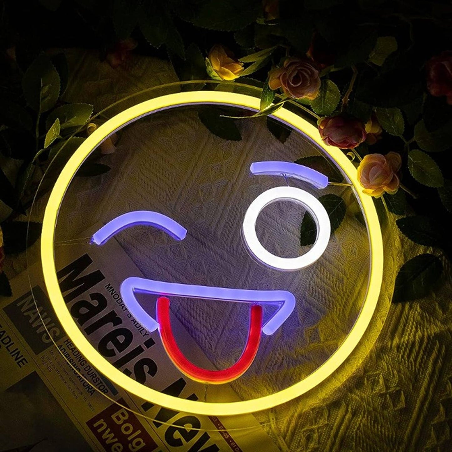 Fun Bright Silly Sticking Tonge Out Smiley Face LED Night Light Room Wall Decor
