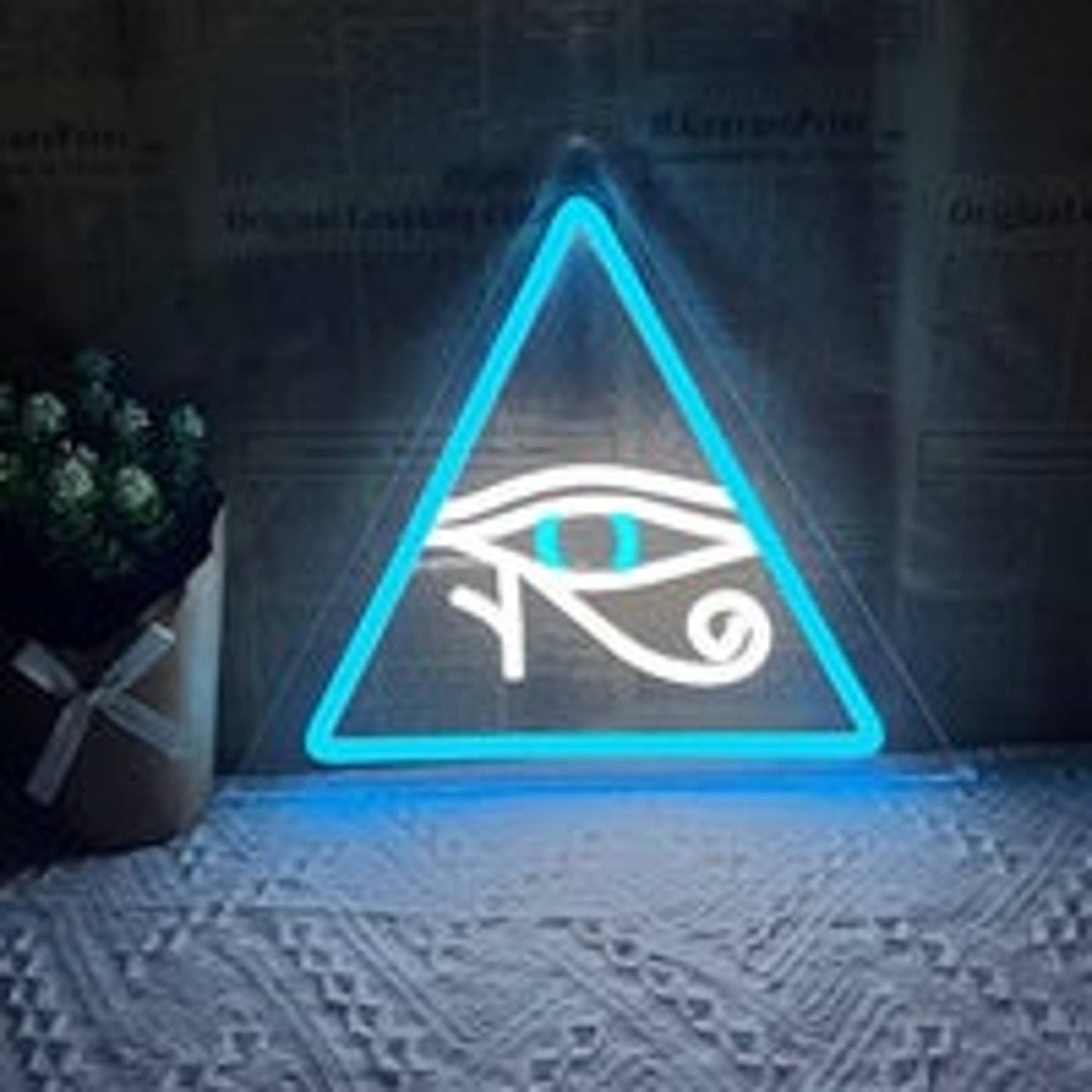 Vivid Bright Blue Shining Pyramid Eye LED Night Light Room Wall Decor