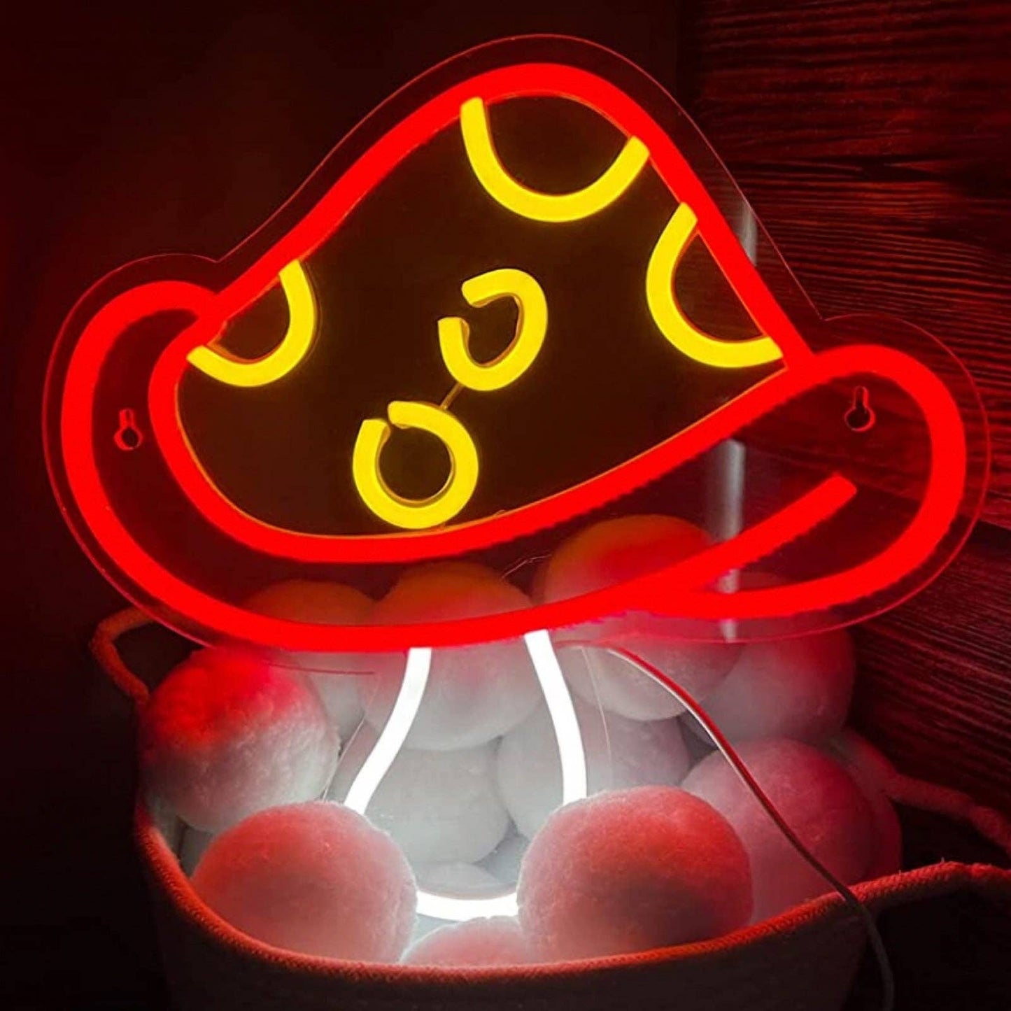 Lovely Bright Vibrant Red Spotted Mushroom LED Night Light Room Wall Decor