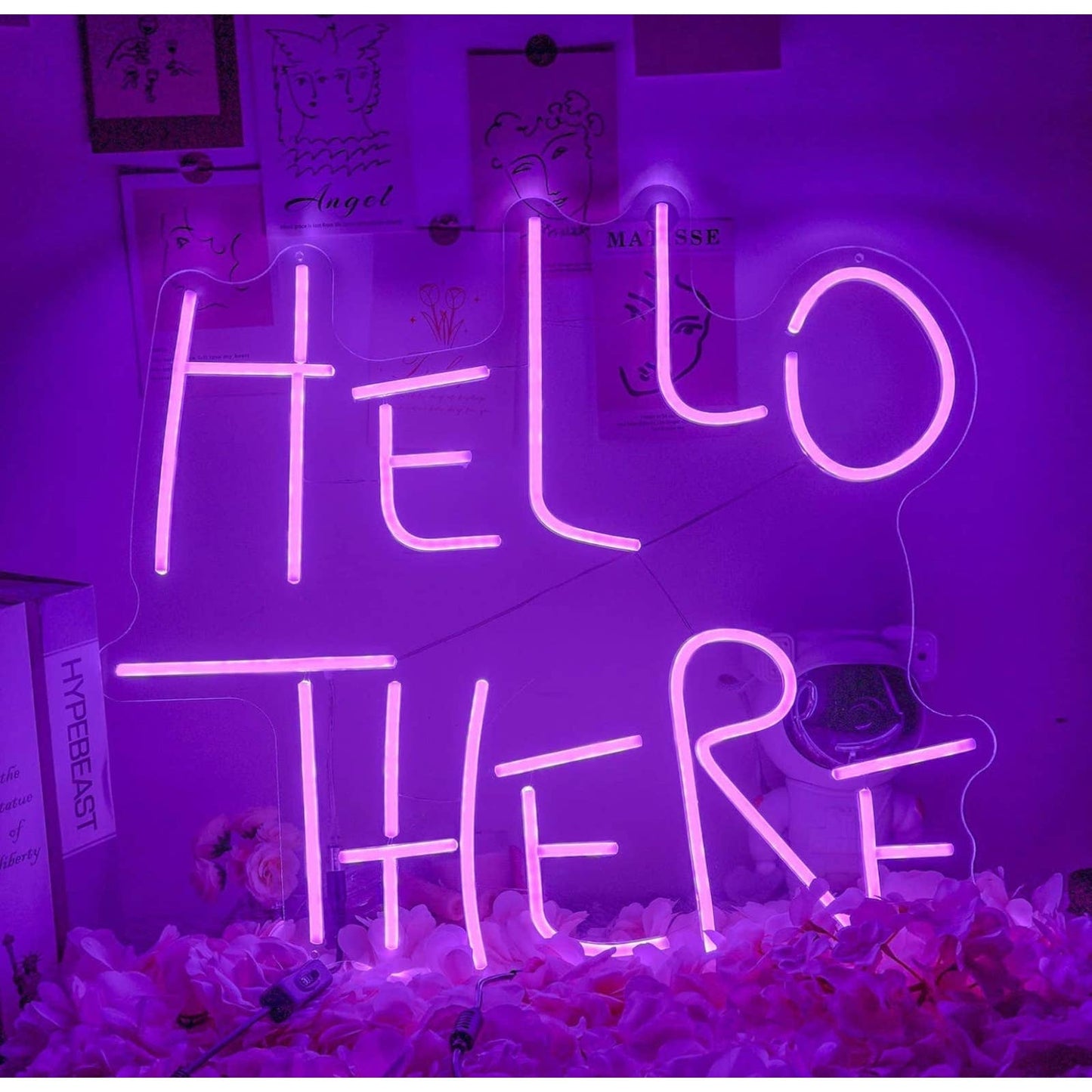 Lovely Bright Purple “Hello There” LED Night Light Room Wall Decoration