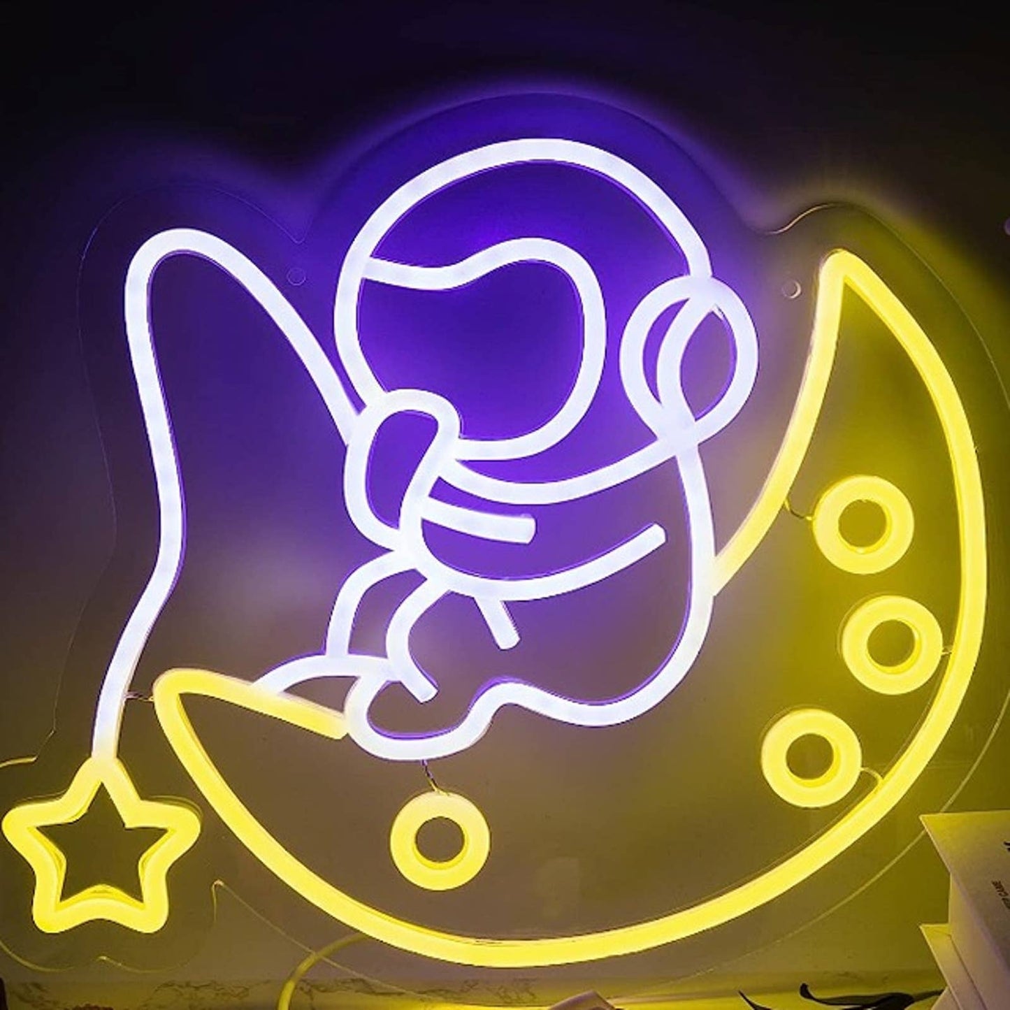 Adorable Bright Baby Astronaut Fishing Star & Moon LED Night Light Space Decor