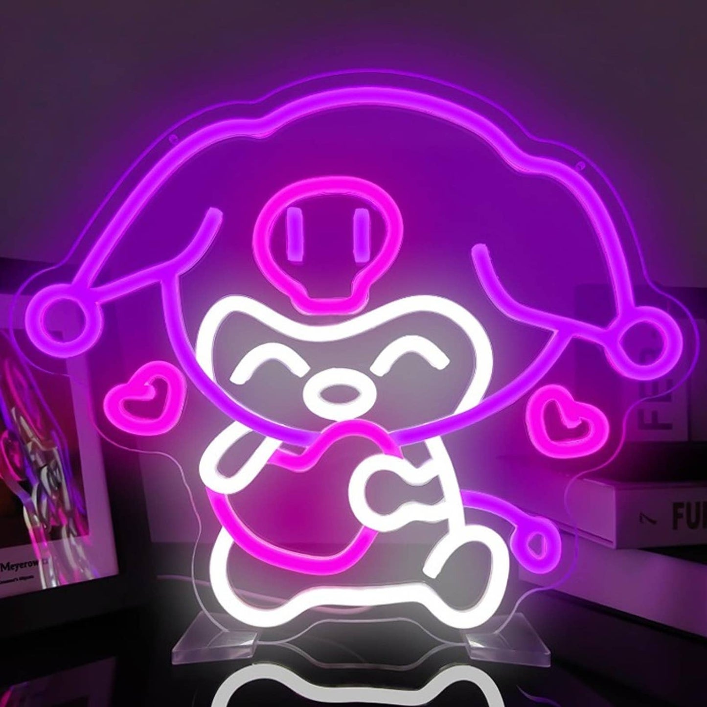Lovely Cute Bright Kuromi Cuddling a Heart LED Night Light Anime Japan Decor