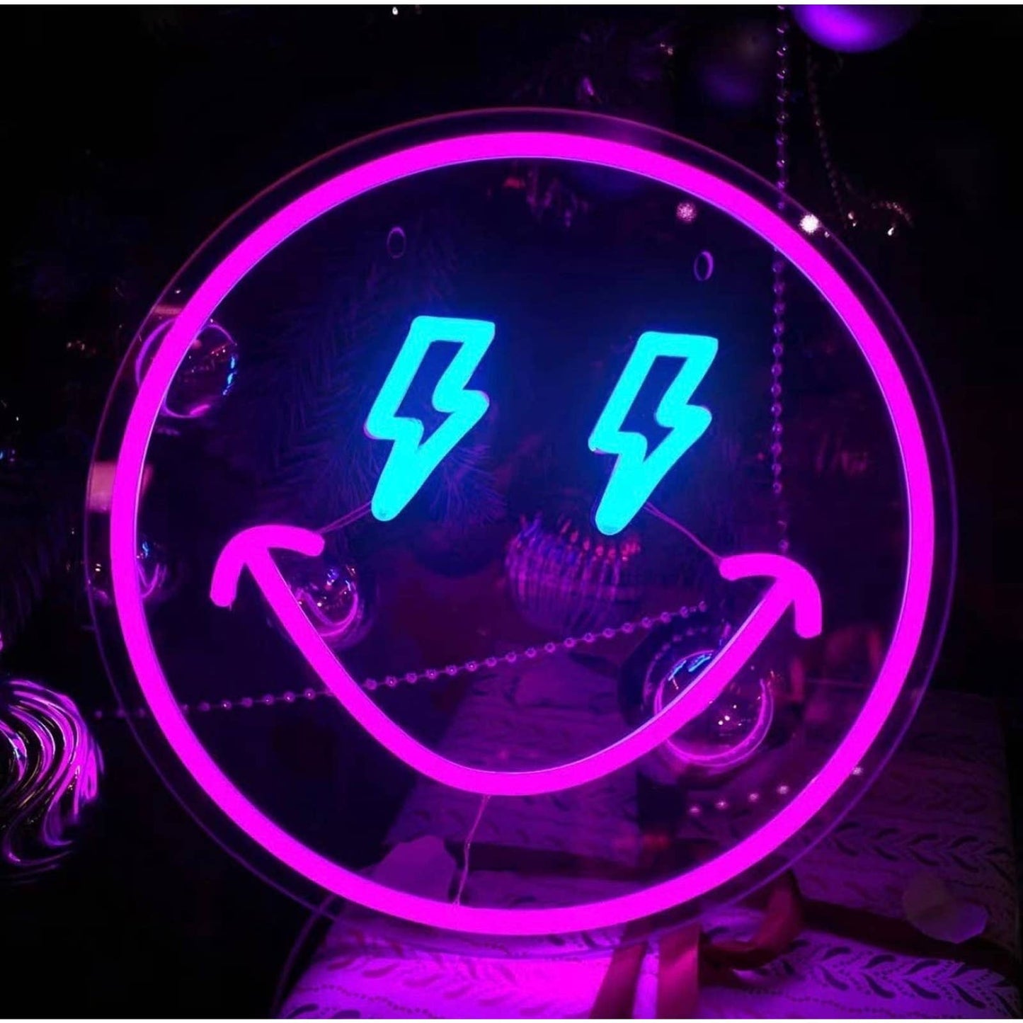 Fun Bright Pink Blue Lightning Eye Smiley Face LED Night Light Room Wall Decor