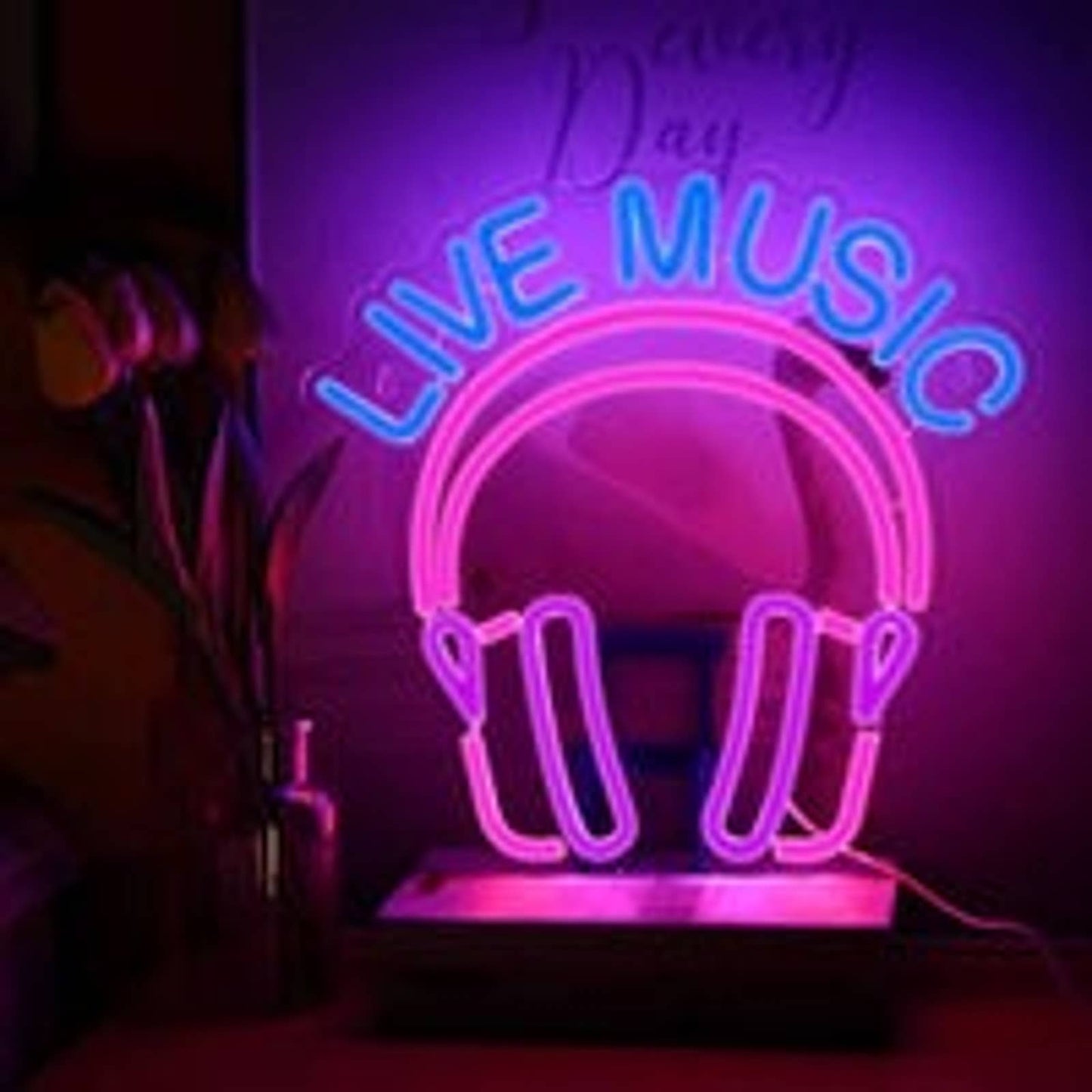 Vivid Bright Pink Headphones Live Music LED Night Light Room Wall Decoration