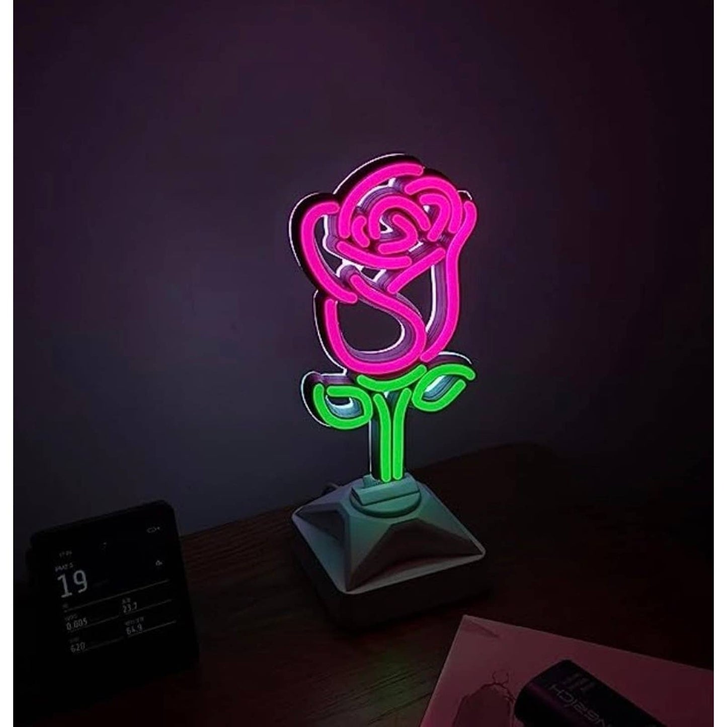 Lovely Bright Vivid Pink Rose LED Night Light Lamp Room Decor