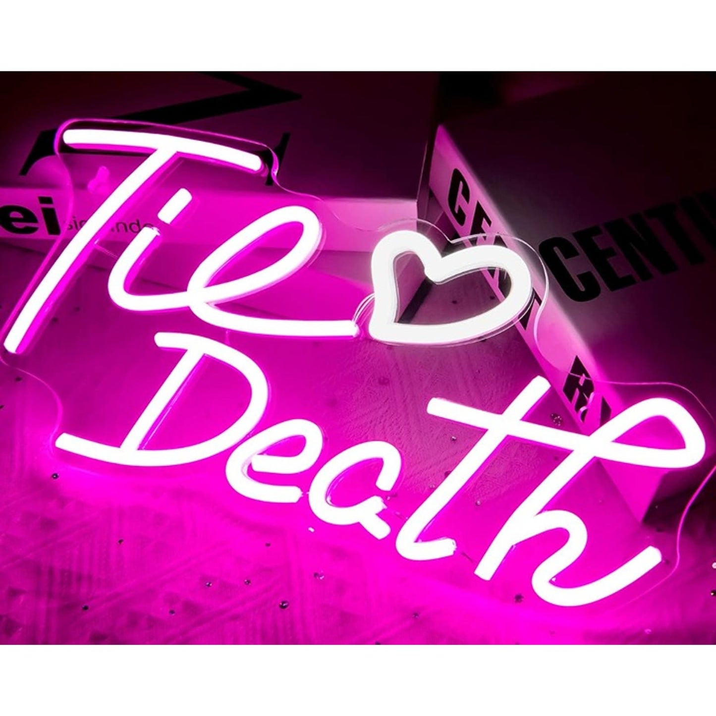 Lovely Bright Pink Til Death Heart LED Night Light Room Wall Decoration