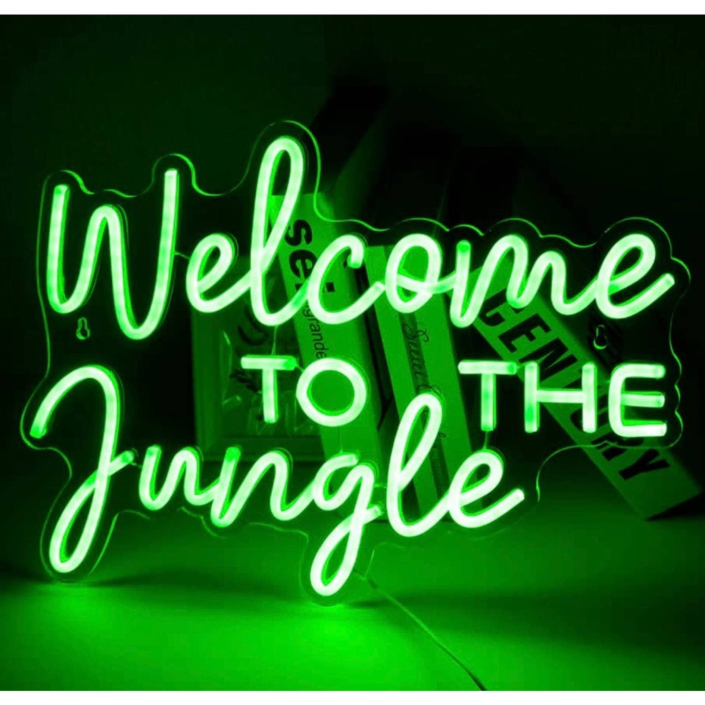 Vivid Bright Green “Welcome Come to Jungle” LED Night Light Room Wall Decor