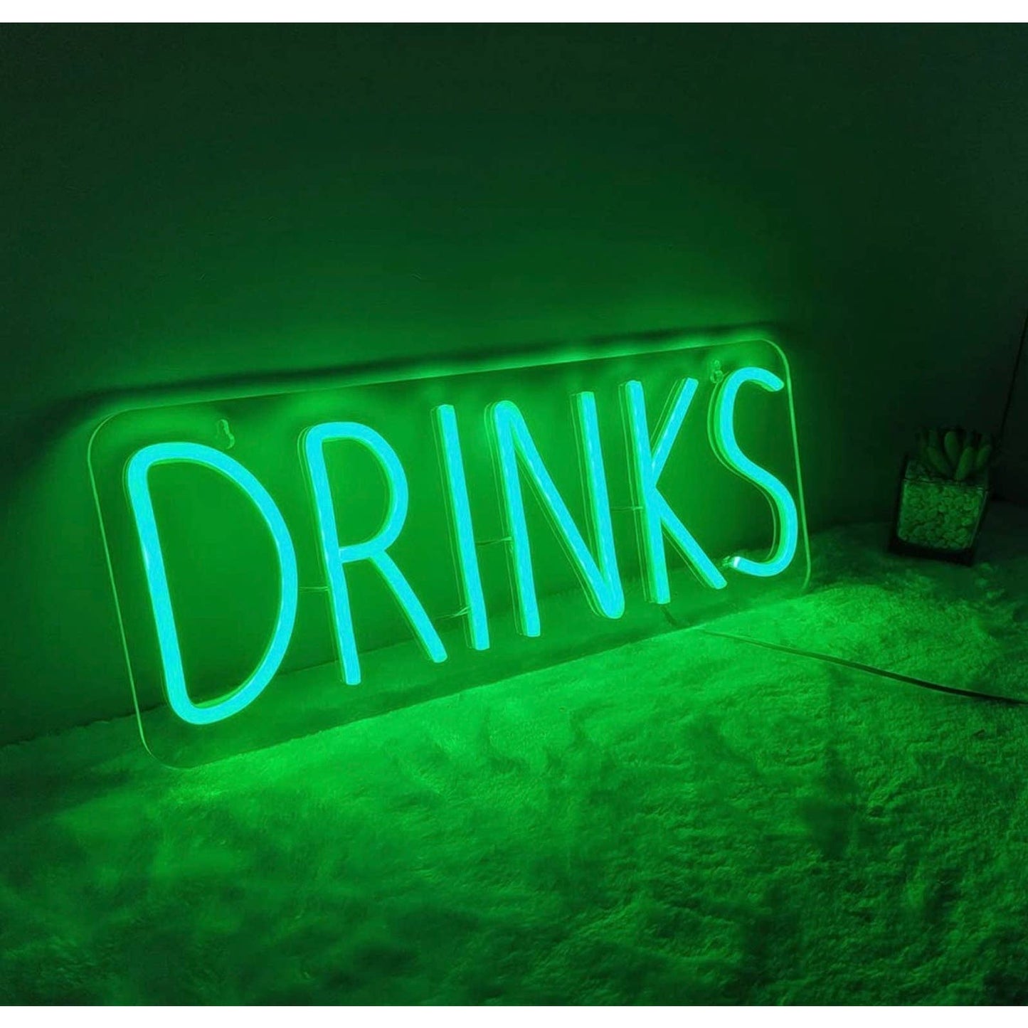 Bright Green “Drinks” LED Night Light Party Sign Room Bar Wall Decor