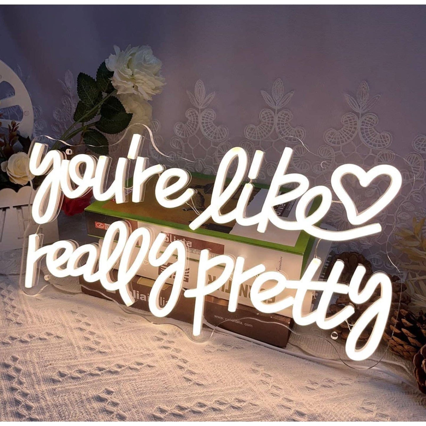Lovely Cool White “You’re Like Really Pretty” Heart LED Night Light Room Wall De