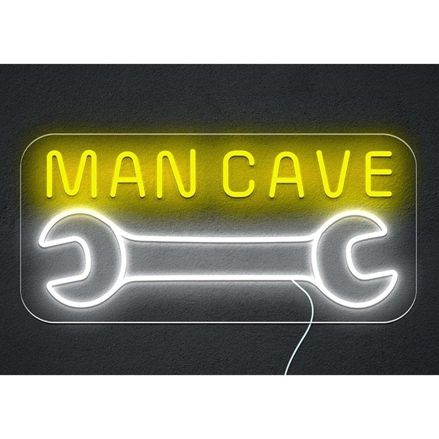 Vivid Bright Yellow/White Man Cave Wrench LED Night Light Sign Garage Decor