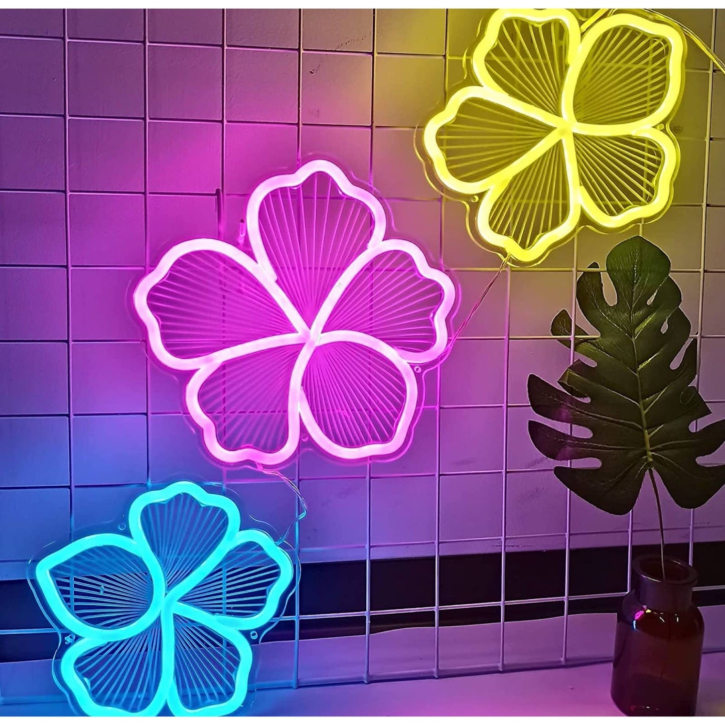 Lovely Bright Colorful 3 Piece Bundle Flower LED Night Light Room Wall Decoratio