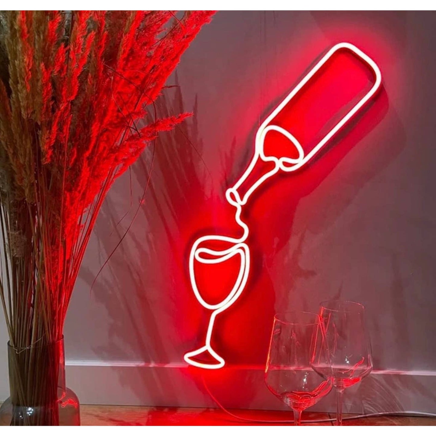 Lovely Bright Red Wine and Glass LED Night Light Bar Room Wall Party Decoration