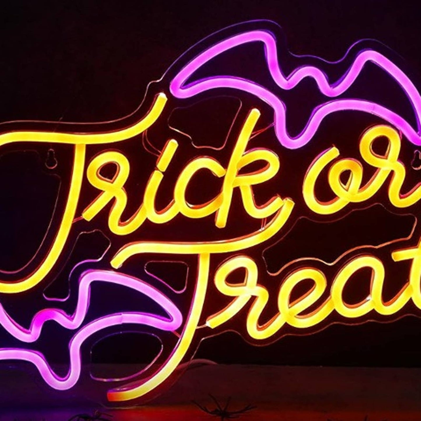 Spooky Bright Warm Yellow Trick or Treat Purple Bat LED Light Halloween Decor