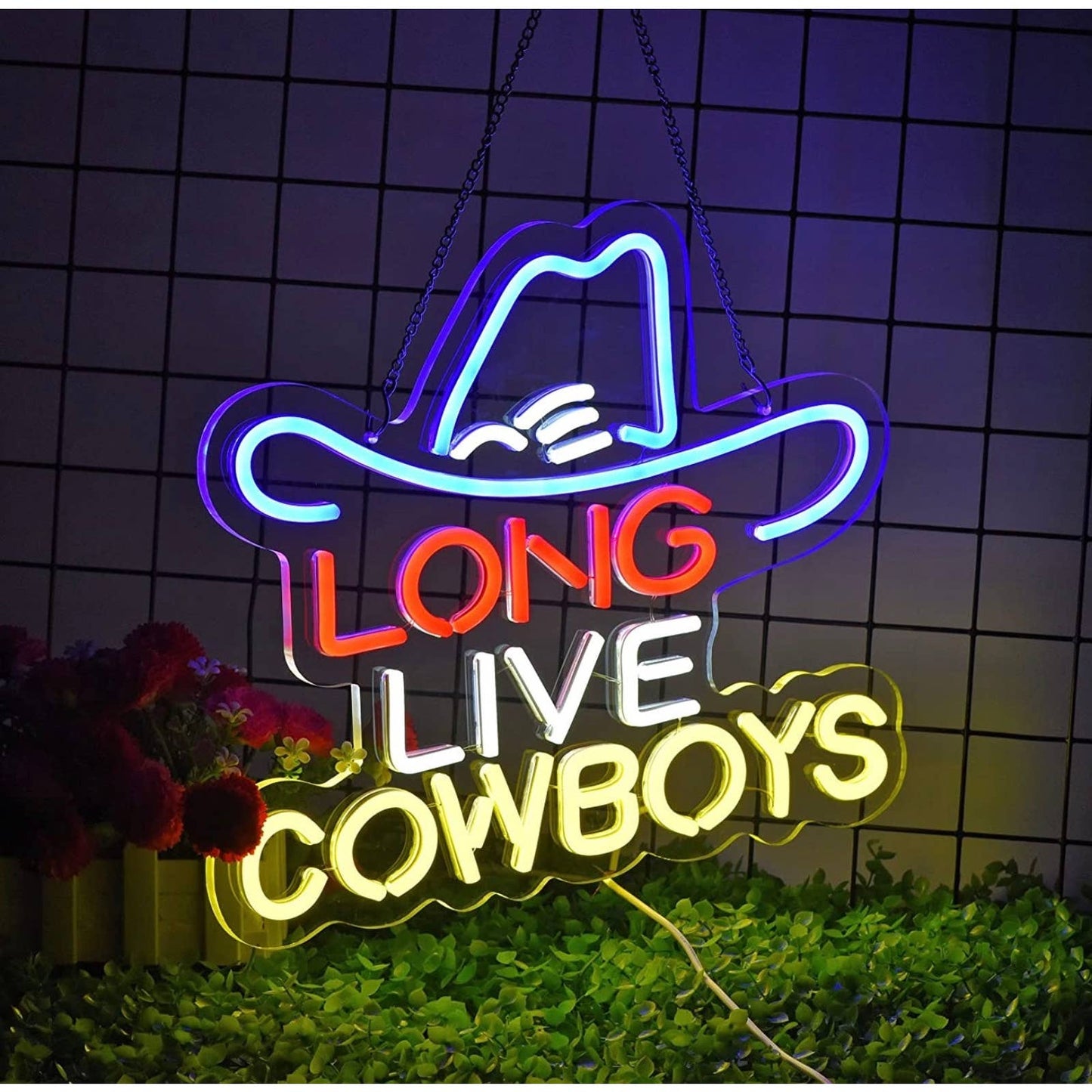 Fun Vivid Bright “Long Live Cowboys” LED Night Light Room Wall Decoration