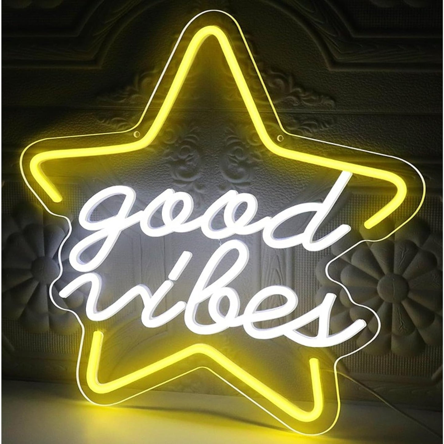 Lovely Bright Yellow Star Good Vibes LED Night Light Room Wall Decoration