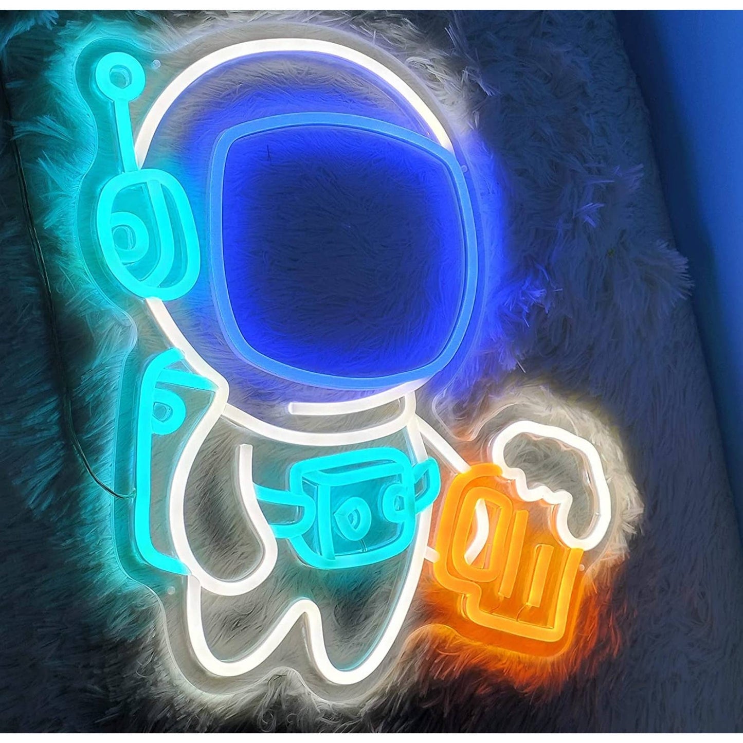 Fun Bright Blue Little Astronaut with a Beer LED Night Light Room Wall Decoratio