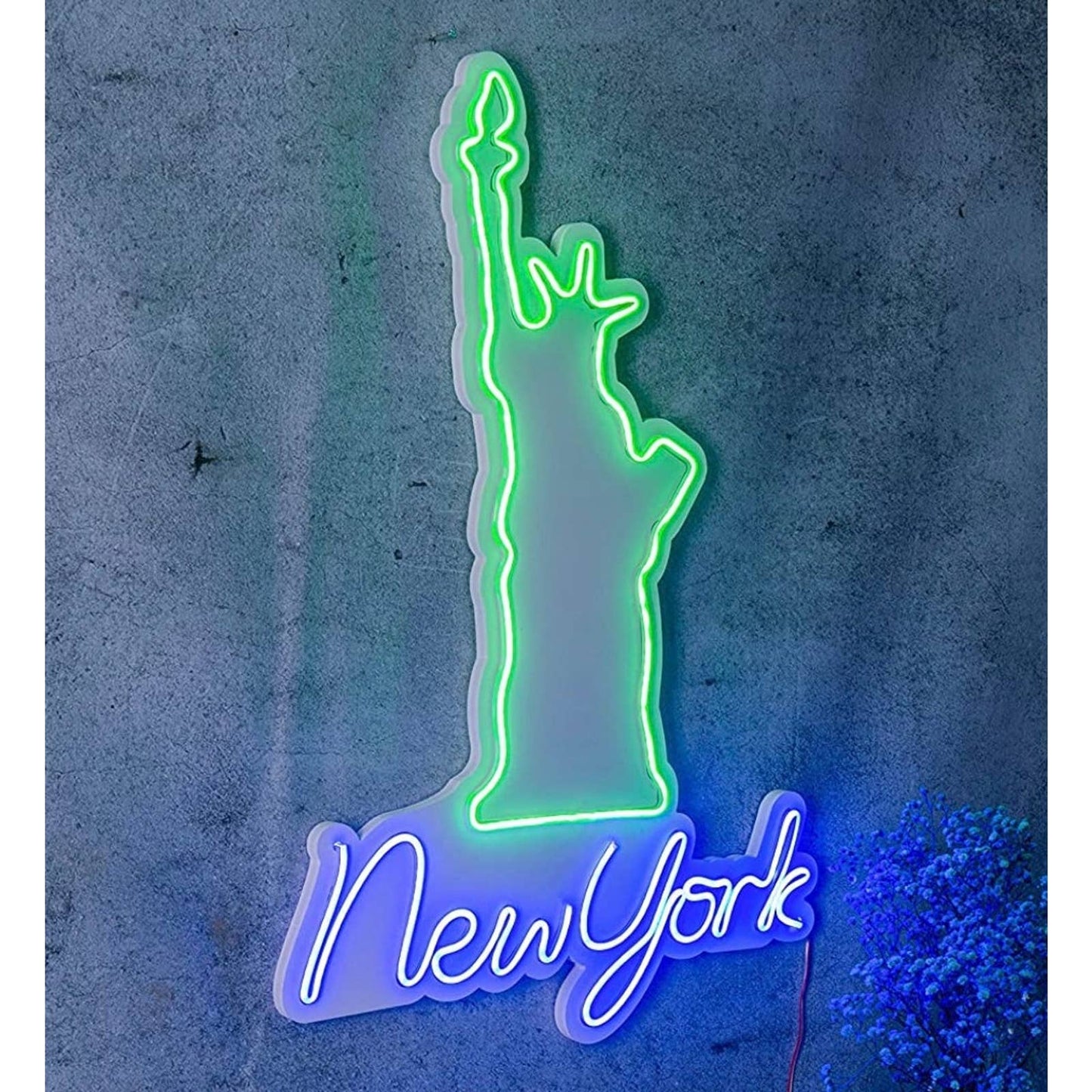 Bright Vivid Green / Blue New York Statue of Liberty LED Light Room Wall Decorat