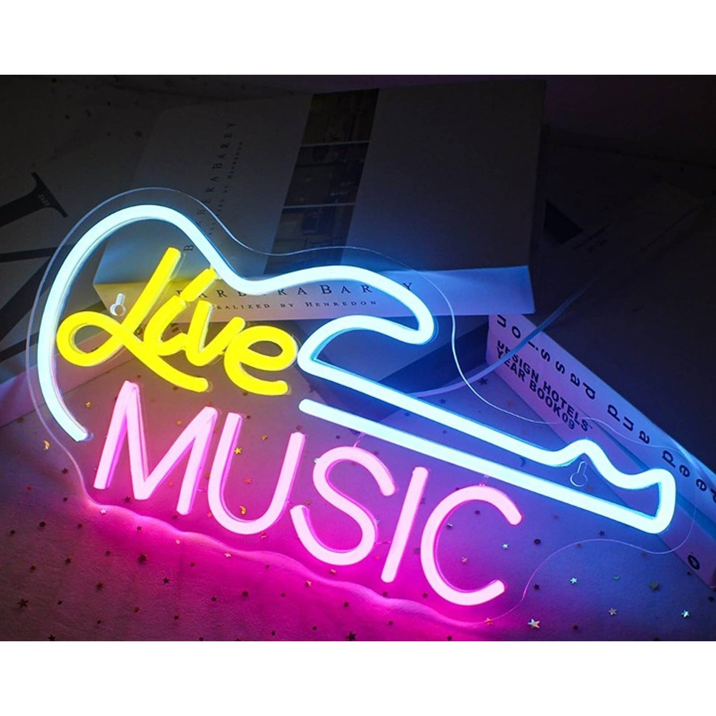 Lovely Bright Blue/Yellow/Pink “Live Music” Electric Guitar LED Light
