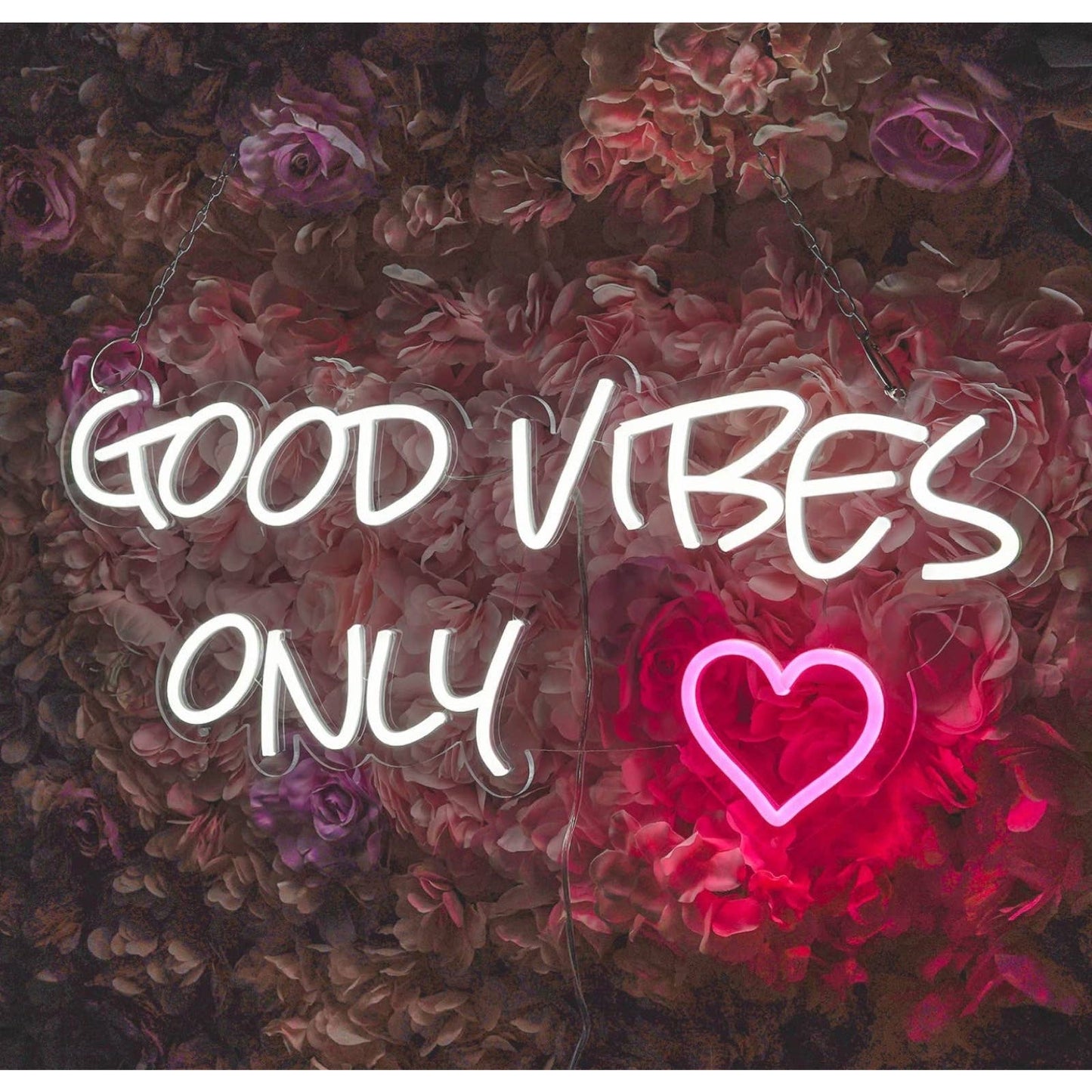 Lovely Bright Cute Good Vibes Only Pink Heart LED Night Light Sign Room Wall Dec
