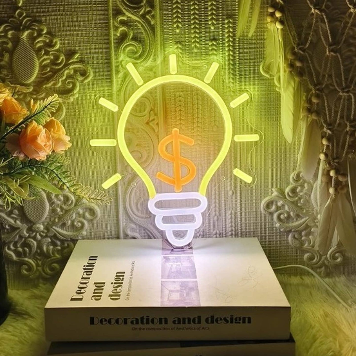 Fun Vivid Bright Money Idea Light Bulb LED Night Light Room Wall Decor
