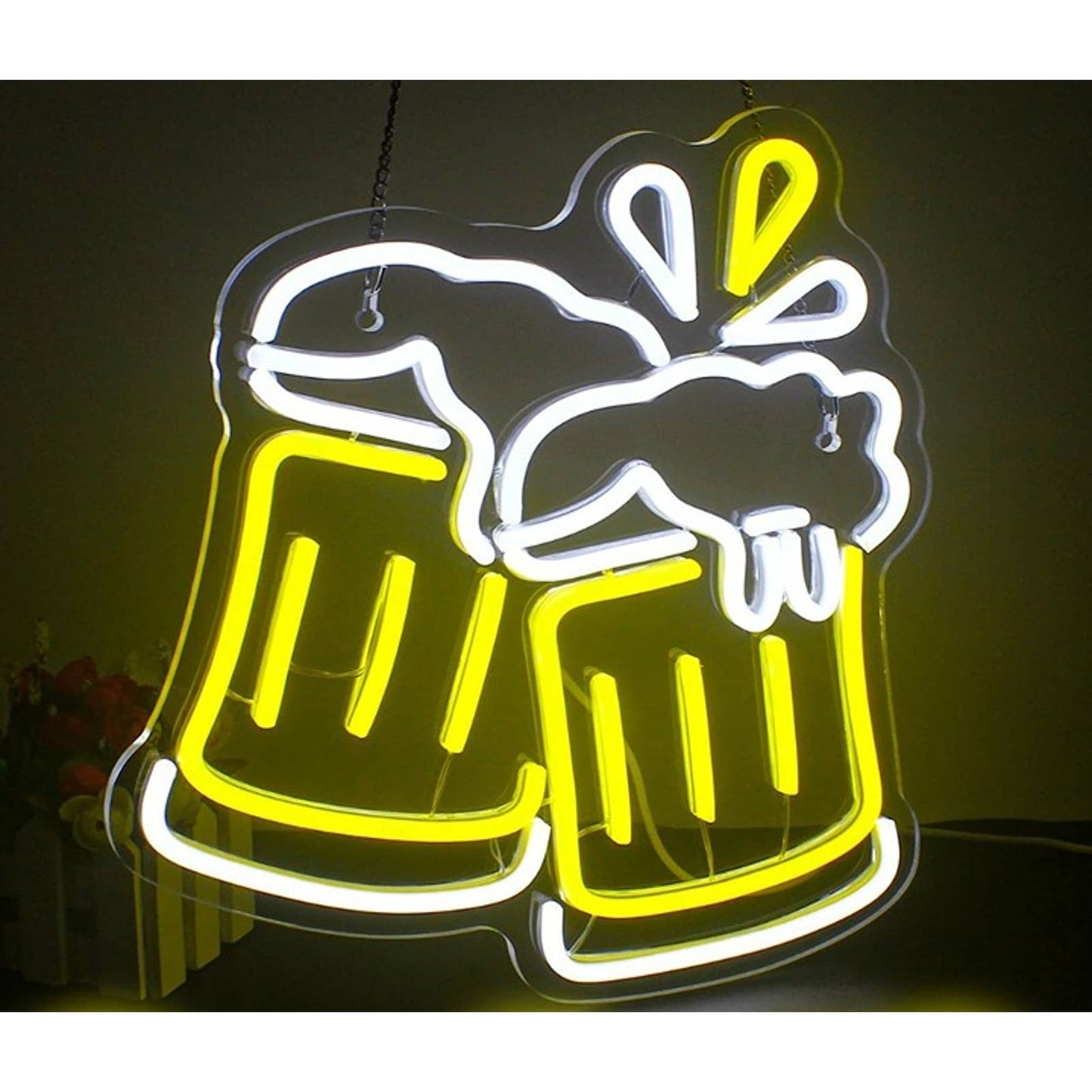 Fun Vivid Bright Yellow/White Cheers Full Beer LED Night Light Party Decor
