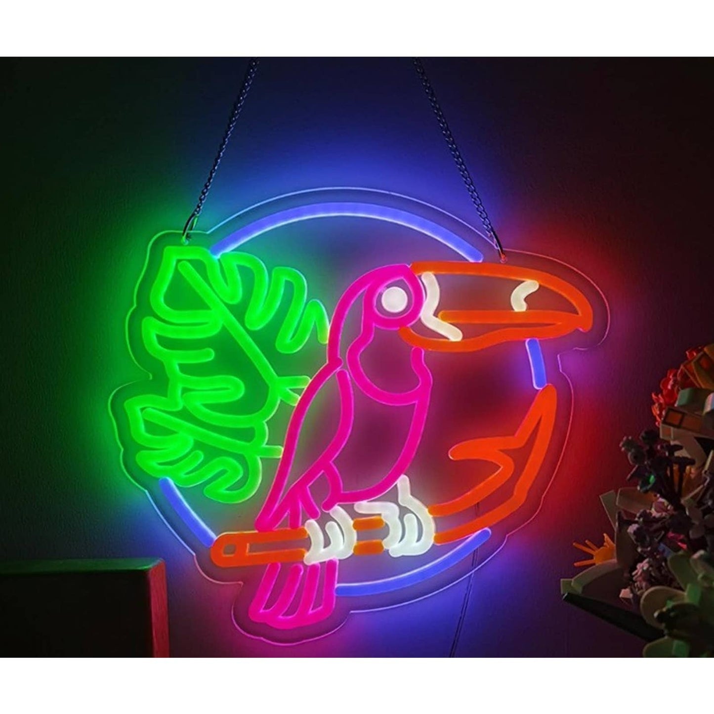 Lovely Bright Colorful Pink Tropical Toucan LED Night Light Room Wall Decor
