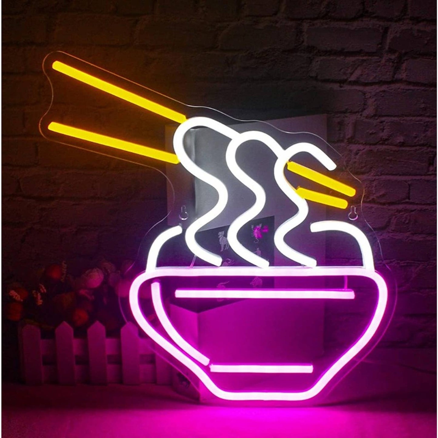 Fun Tasty Bright Pink Bowl of Ramen Noodles LED Night Light Room Wall Decor